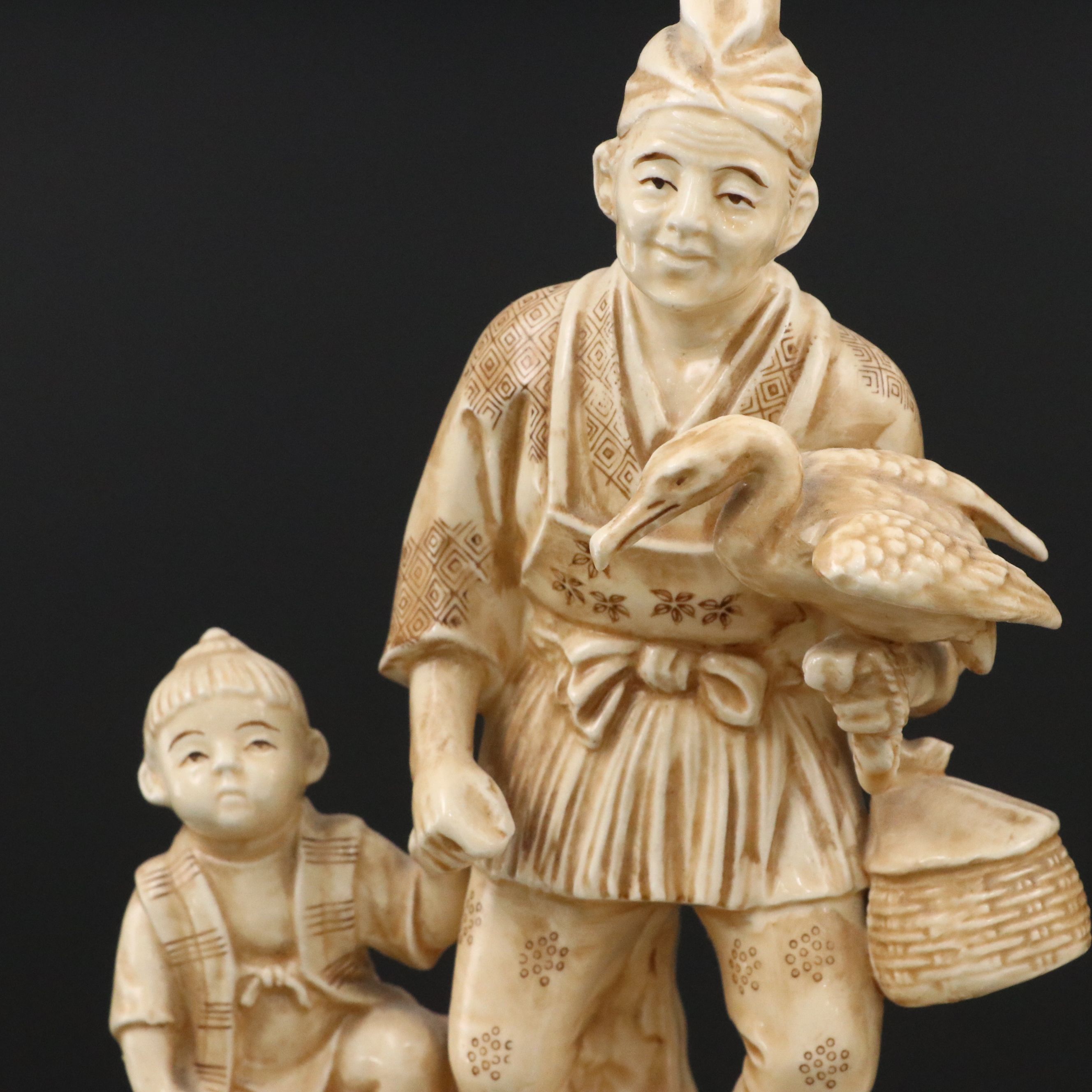 Chinese Ivory Ceramic Figural Groups, Mid to Late 20th Century