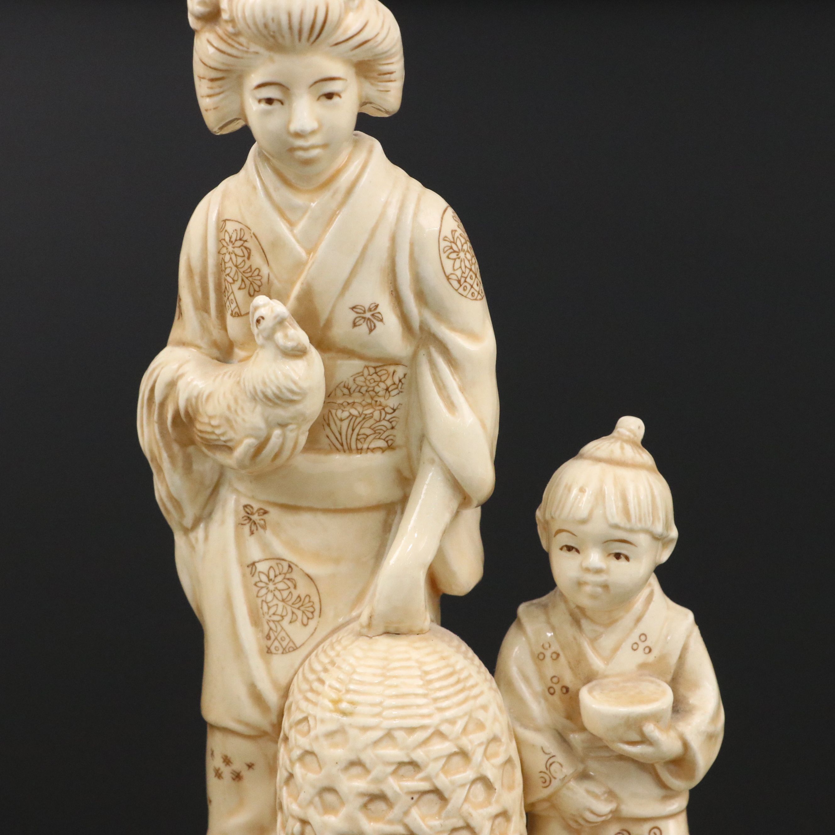 Chinese Ivory Ceramic Figural Groups, Mid to Late 20th Century