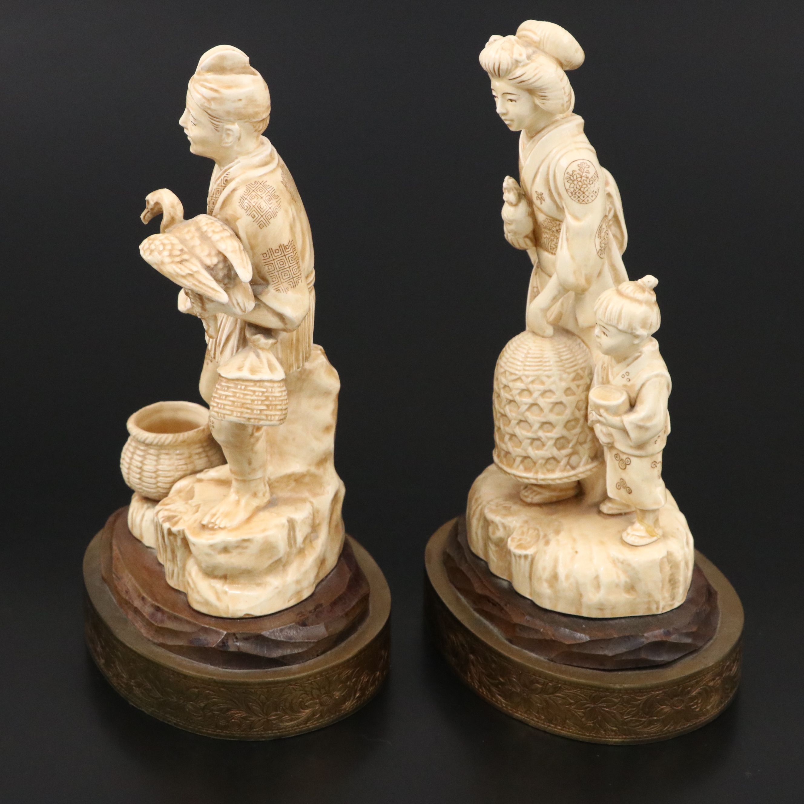 Chinese Ivory Ceramic Figural Groups, Mid to Late 20th Century