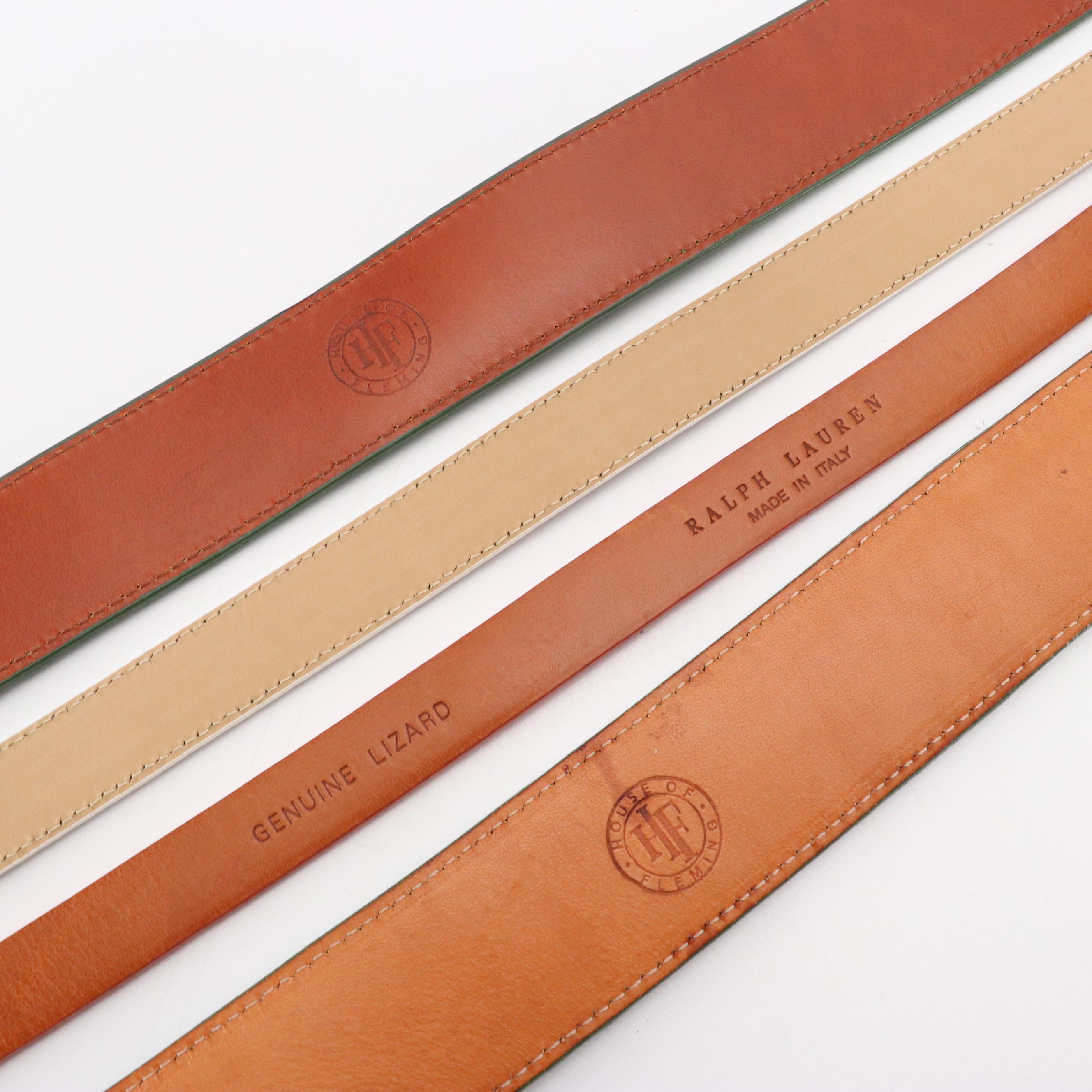 House of Fleming Green Ostrich Leather, Ralph Lauren Orange Lizard & Other Belts
