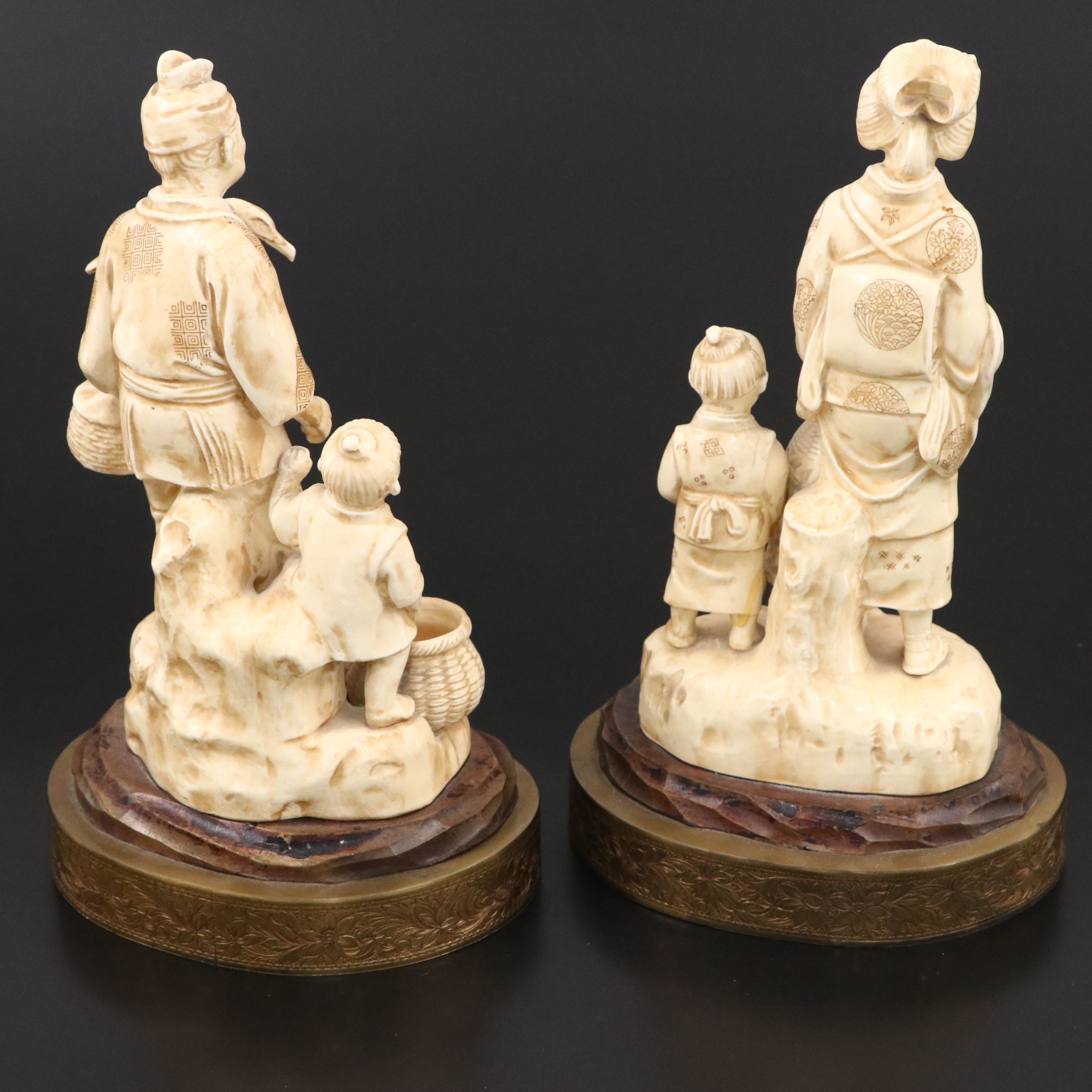 Chinese Ivory Ceramic Figural Groups, Mid to Late 20th Century