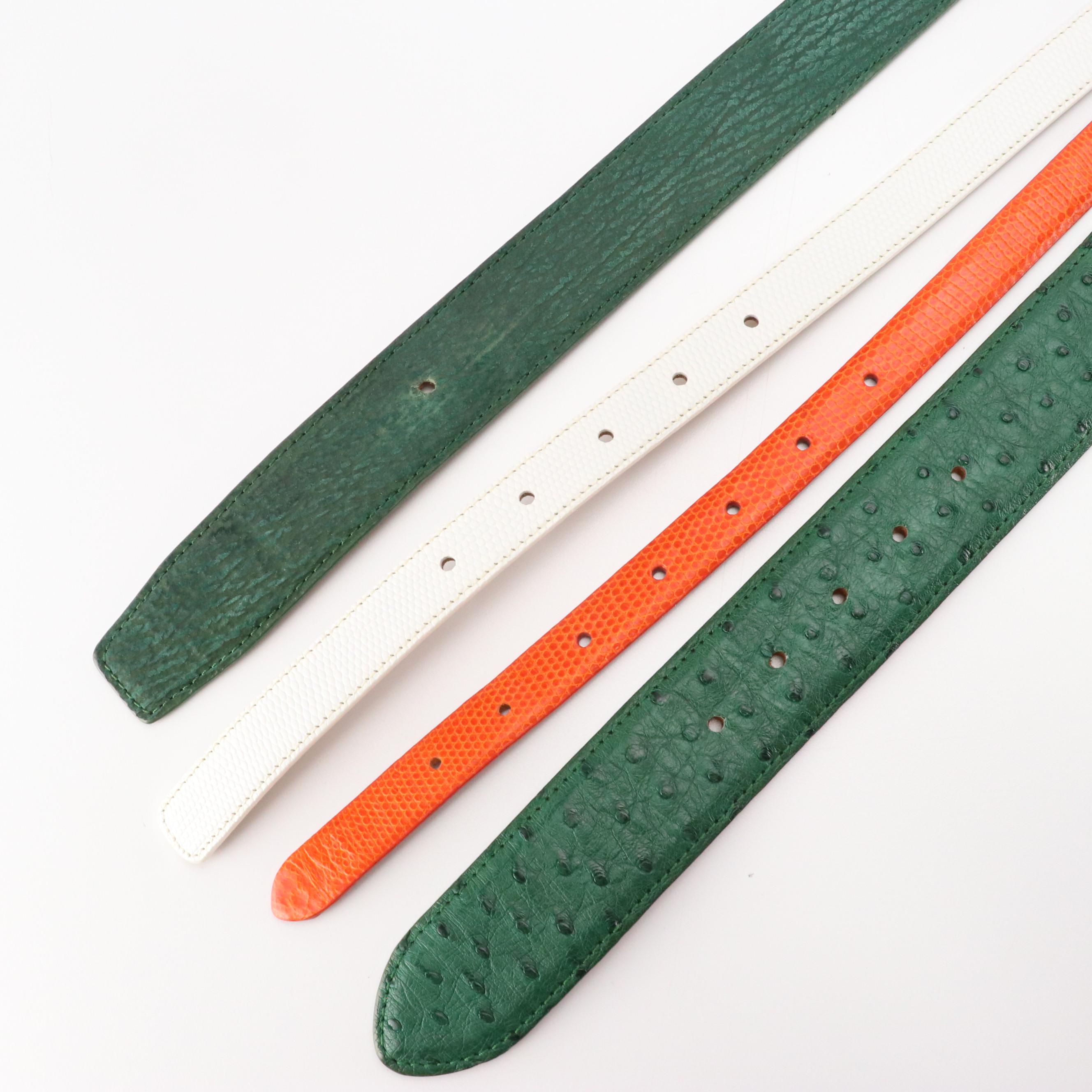 House of Fleming Green Ostrich Leather, Ralph Lauren Orange Lizard & Other Belts