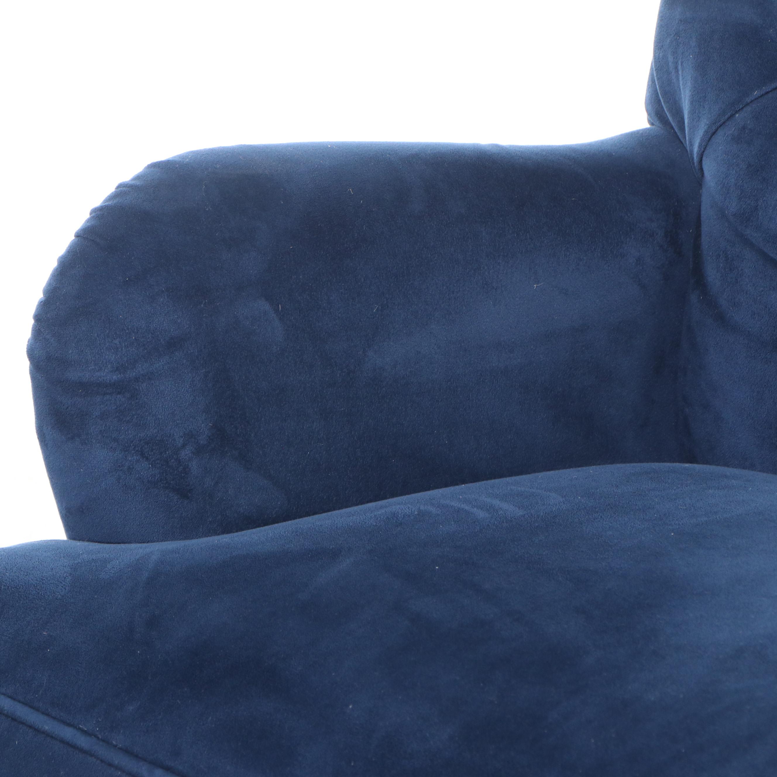 Pair of Pier 1 Blue Velvet Settees with Nailhead Trim