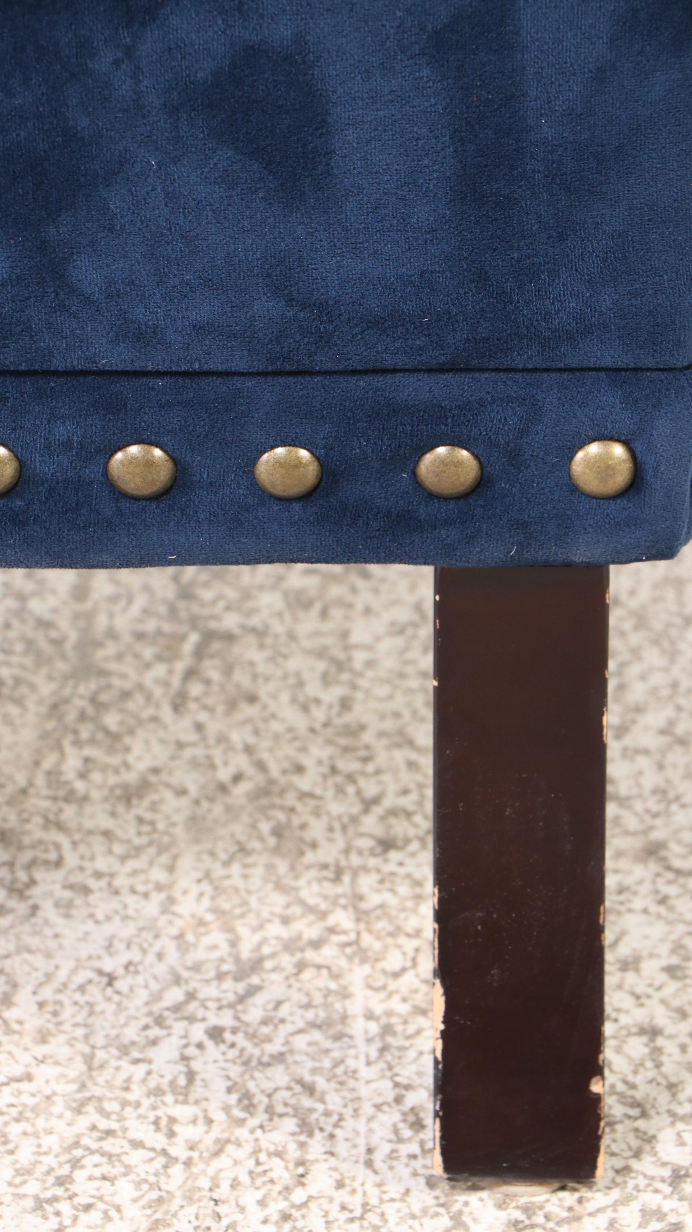 Pair of Pier 1 Blue Velvet Settees with Nailhead Trim