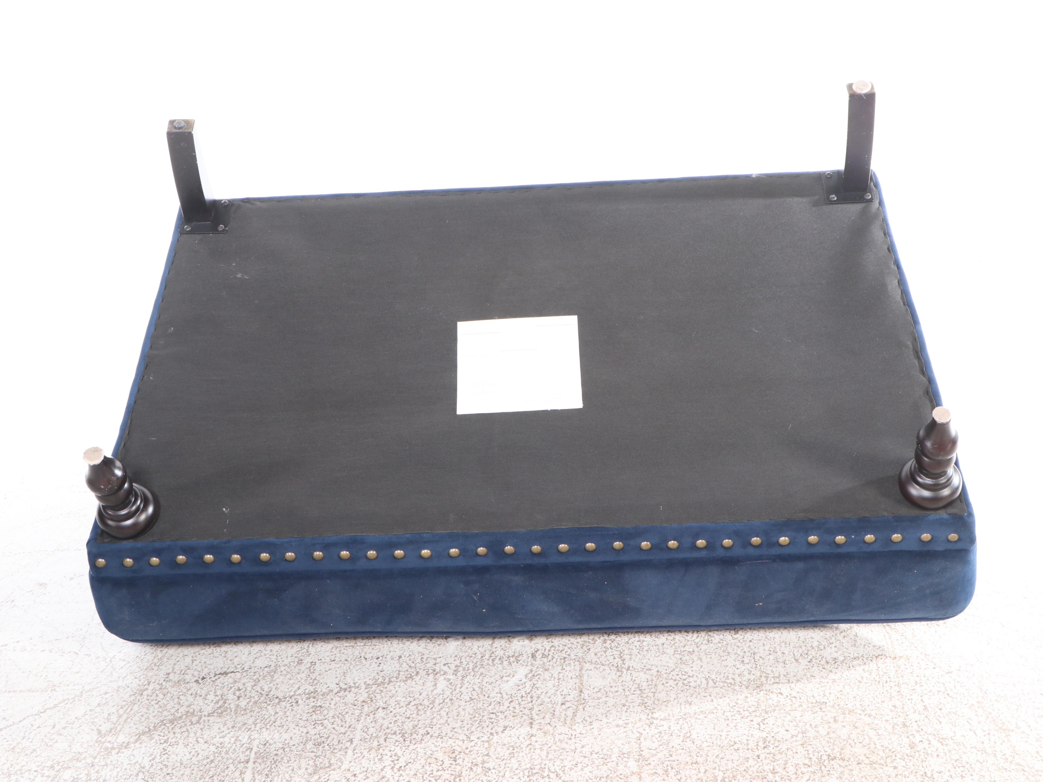 Pair of Pier 1 Blue Velvet Settees with Nailhead Trim