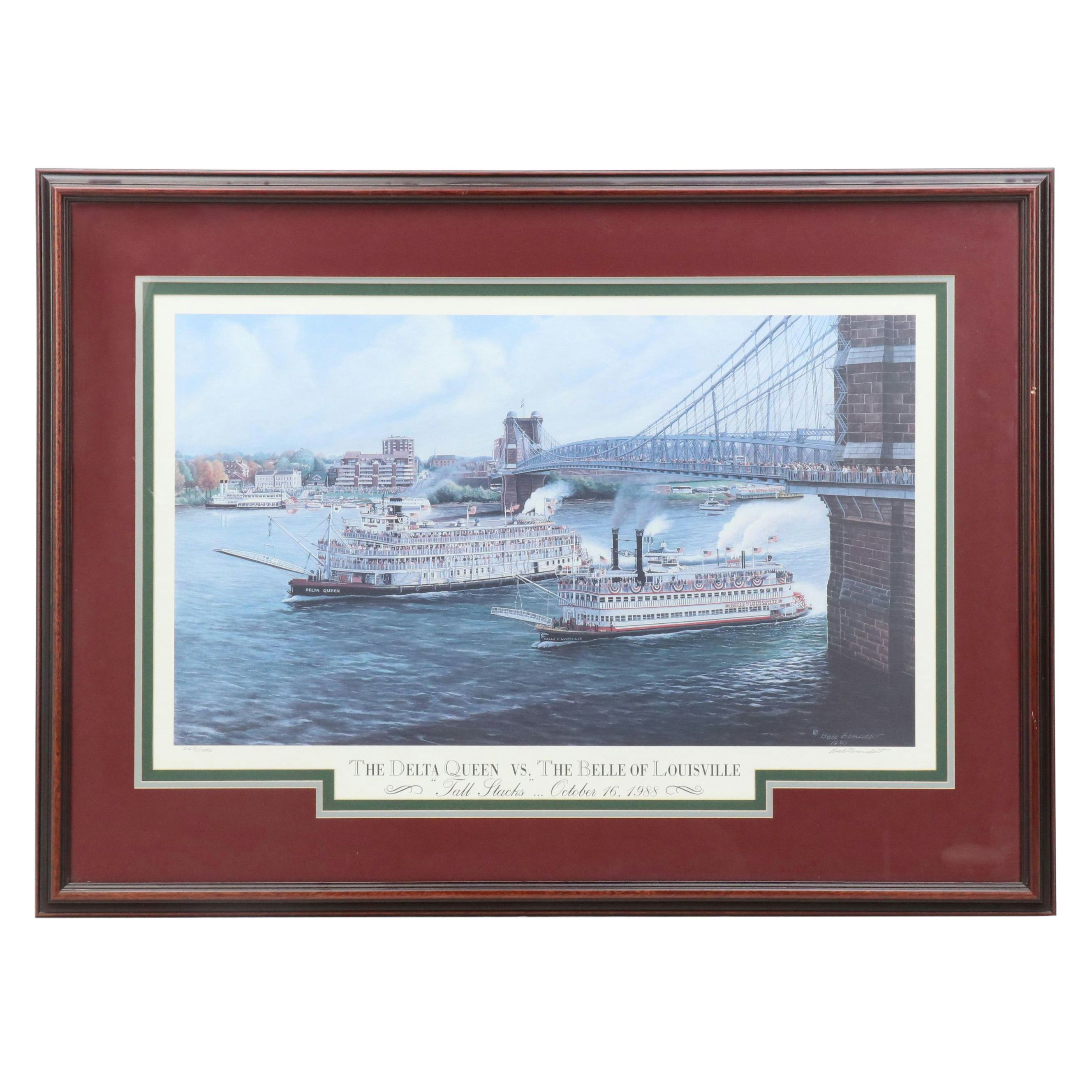 Dale Benedict Offset Lithograph "The Delta Queen vs. The Belle of Louisville"
