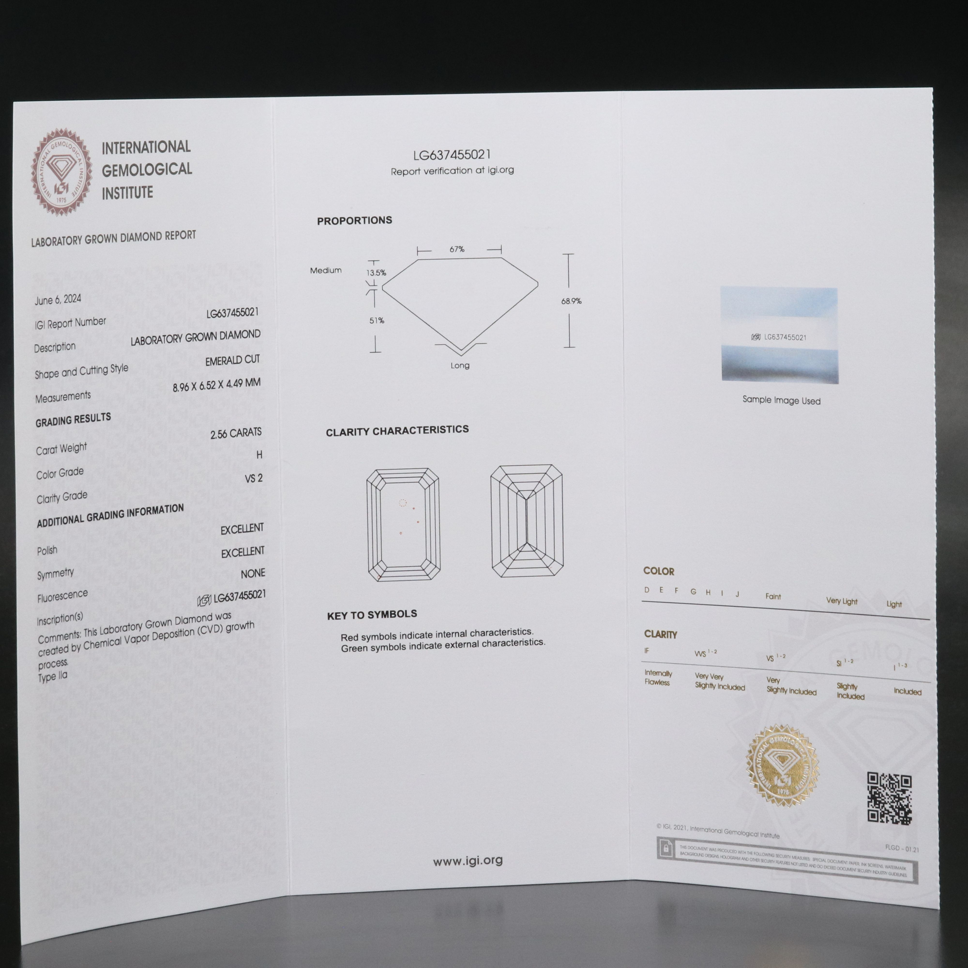 Loose 2.56 CT Lab Grown Diamond with IGI Report