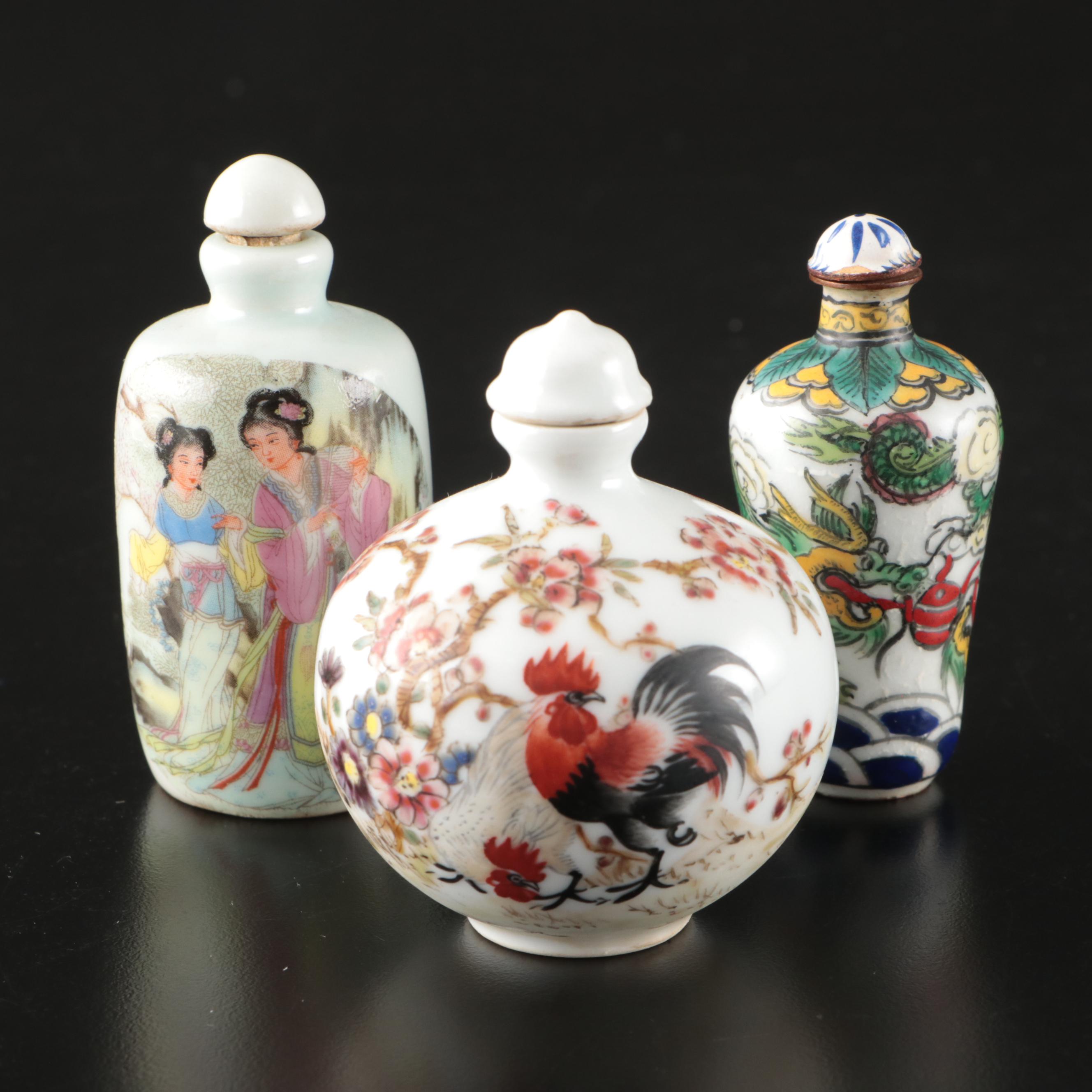Chinese Hand-Painted and Transfer-Decorated Porcelain Snuff Bottles