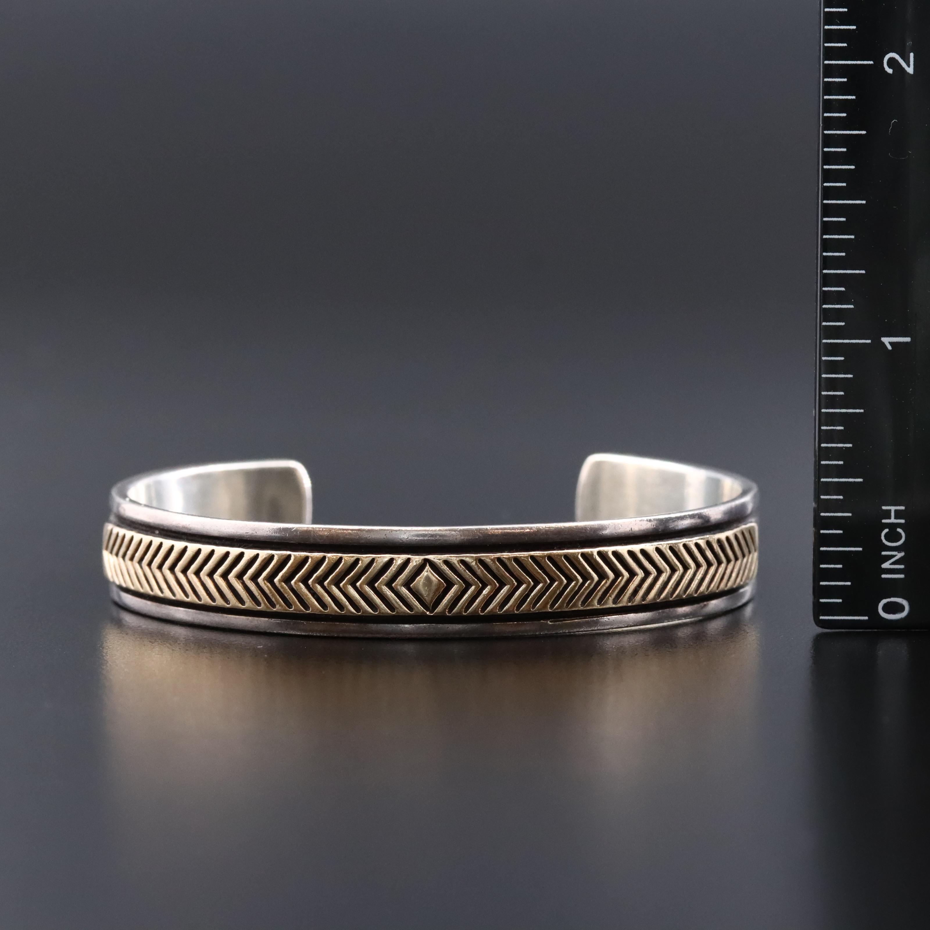 M.M. Rogers and Julius Yazzie Navajo Diné Sterling Cuff Bracelet with 14K