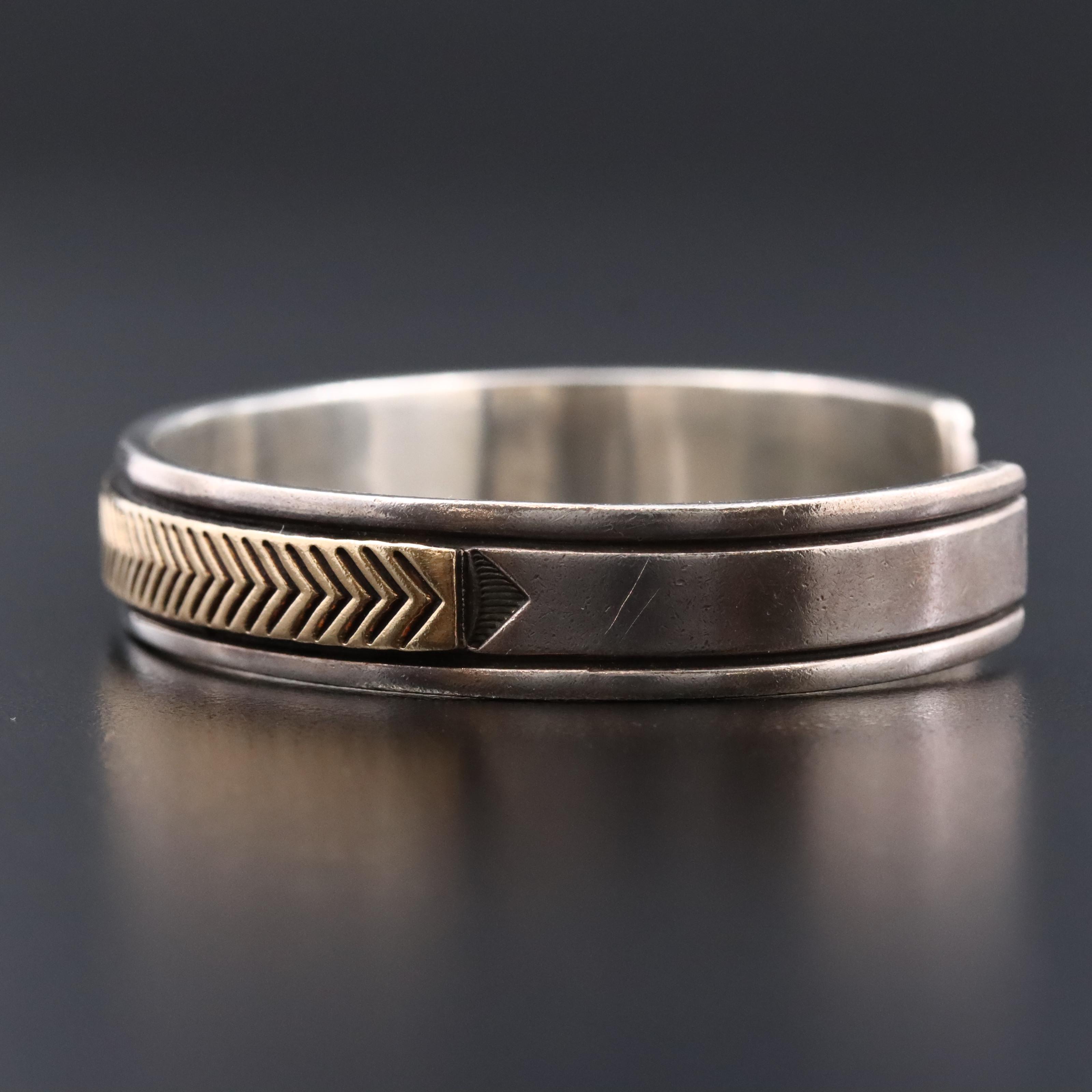 M.M. Rogers and Julius Yazzie Navajo Diné Sterling Cuff Bracelet with 14K