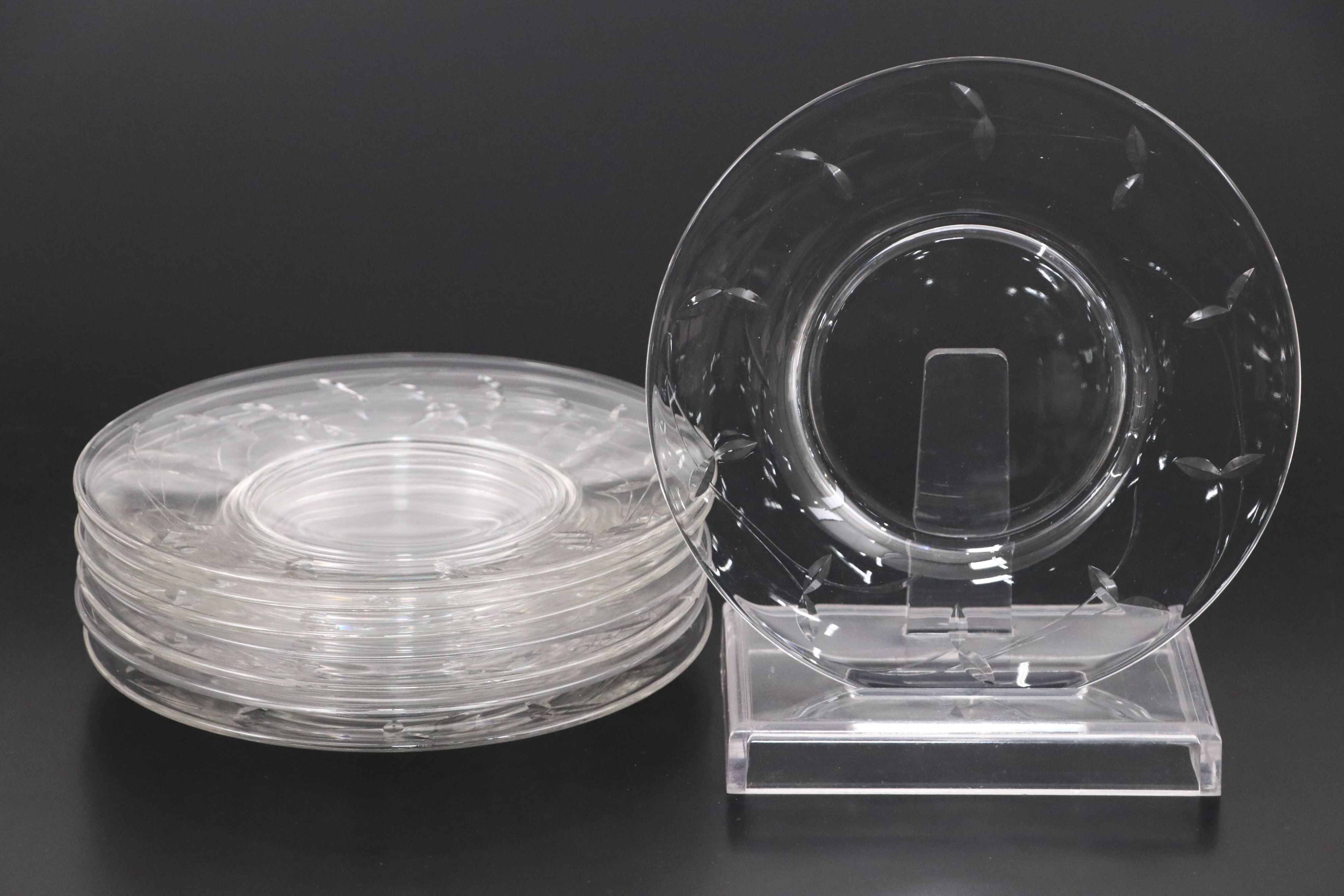 Vintage Etched Glass Plated and Goblets, Mid-20th Century