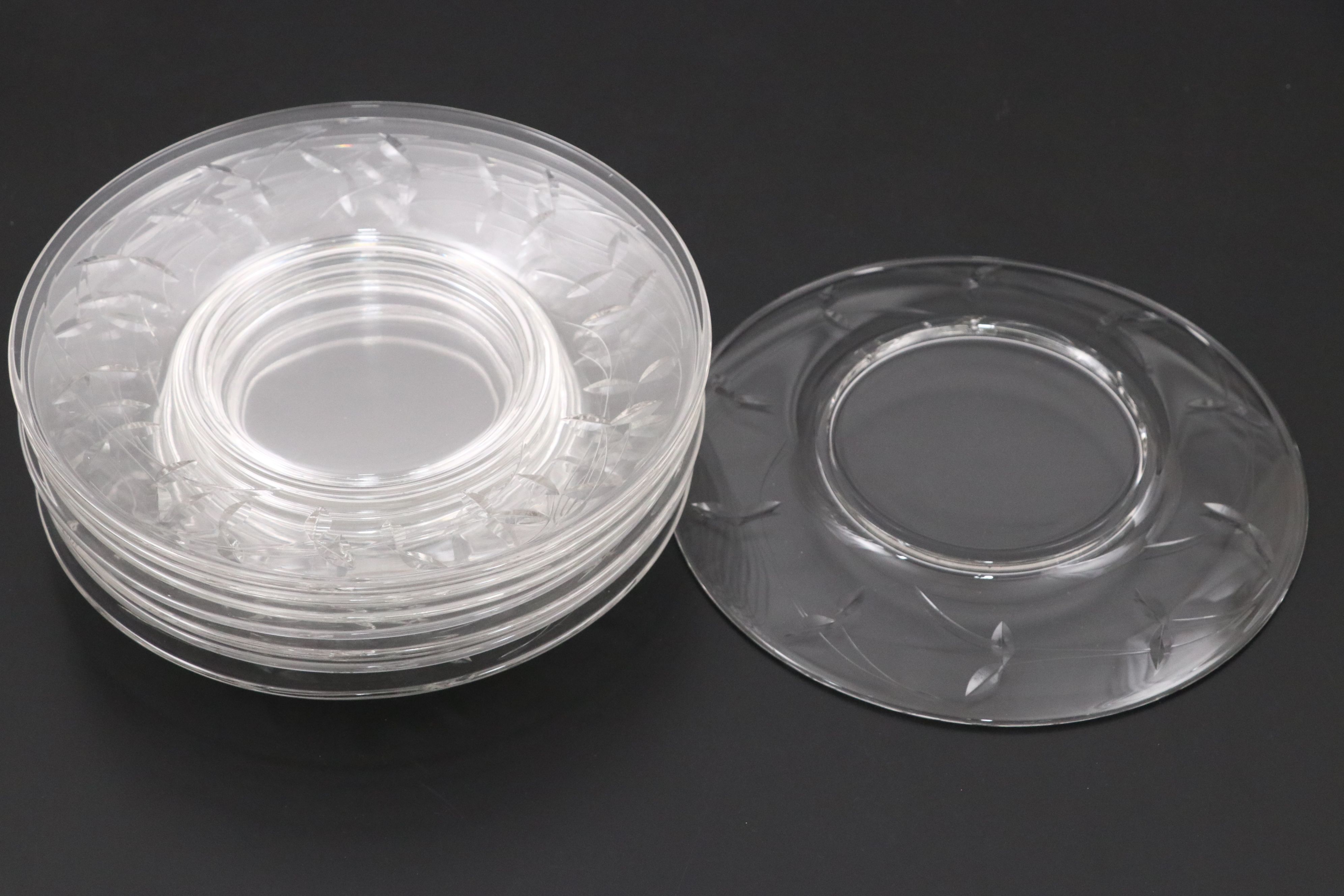 Vintage Etched Glass Plated and Goblets, Mid-20th Century