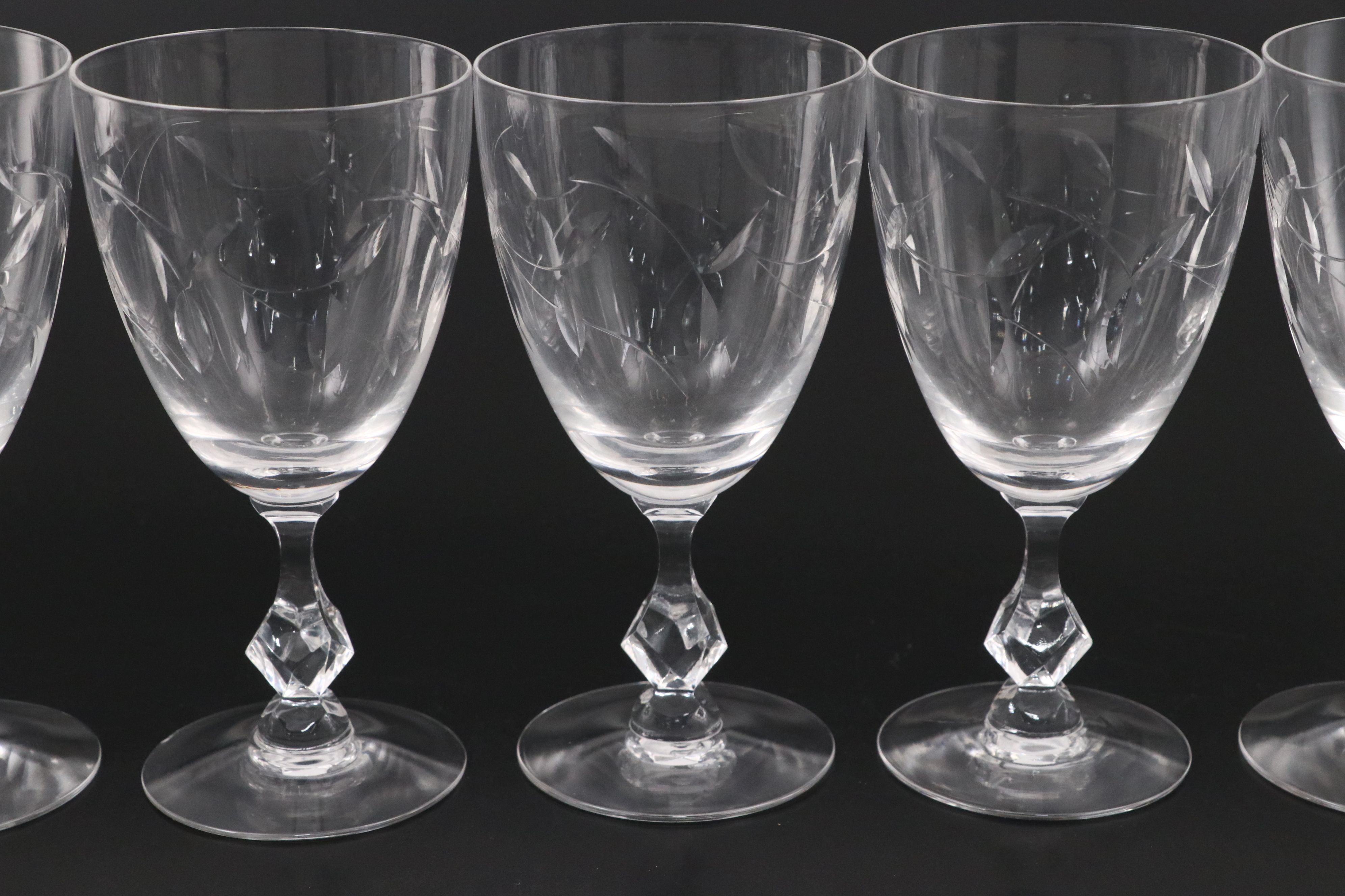 Vintage Etched Glass Plated and Goblets, Mid-20th Century