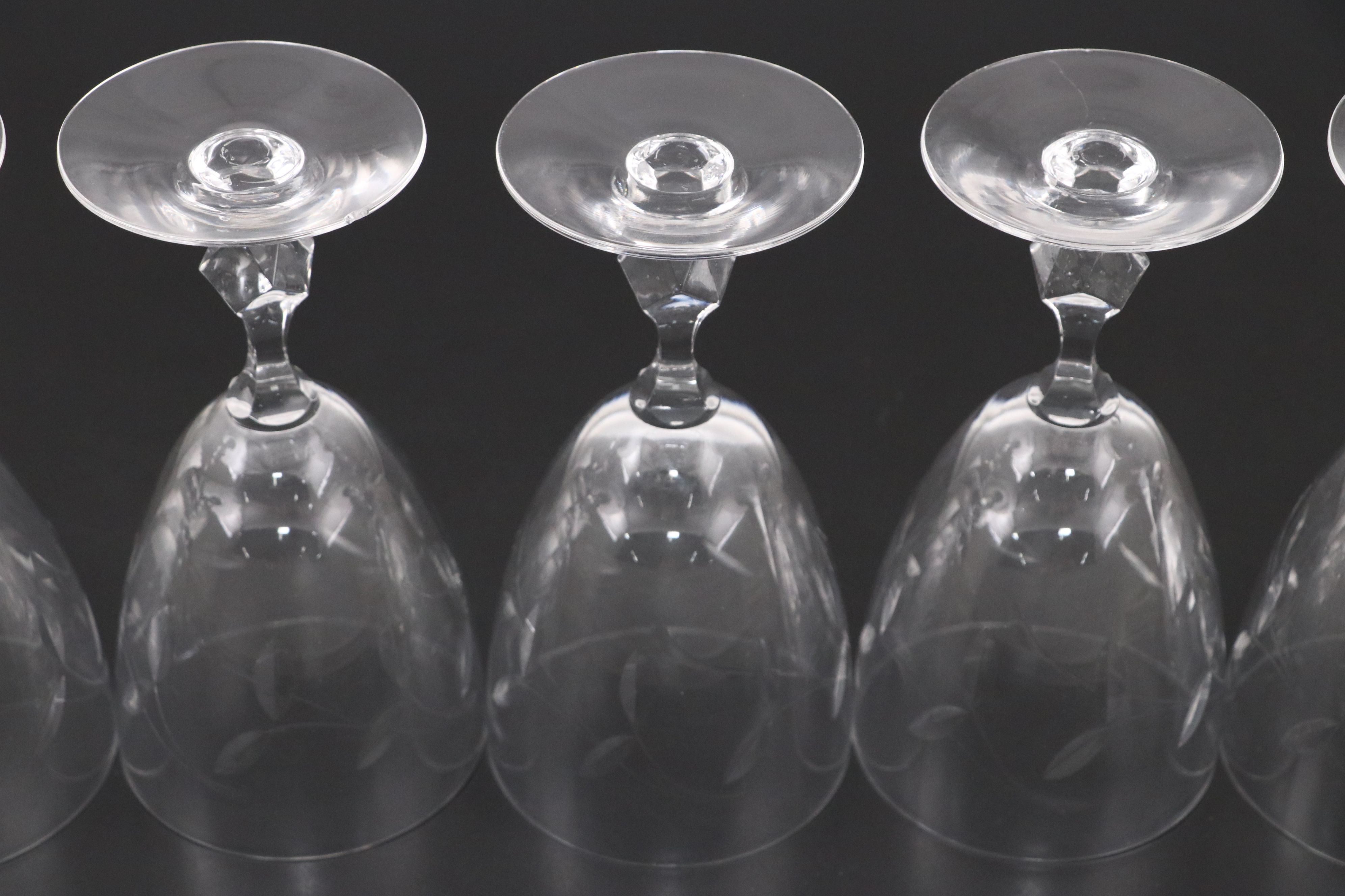 Vintage Etched Glass Plated and Goblets, Mid-20th Century