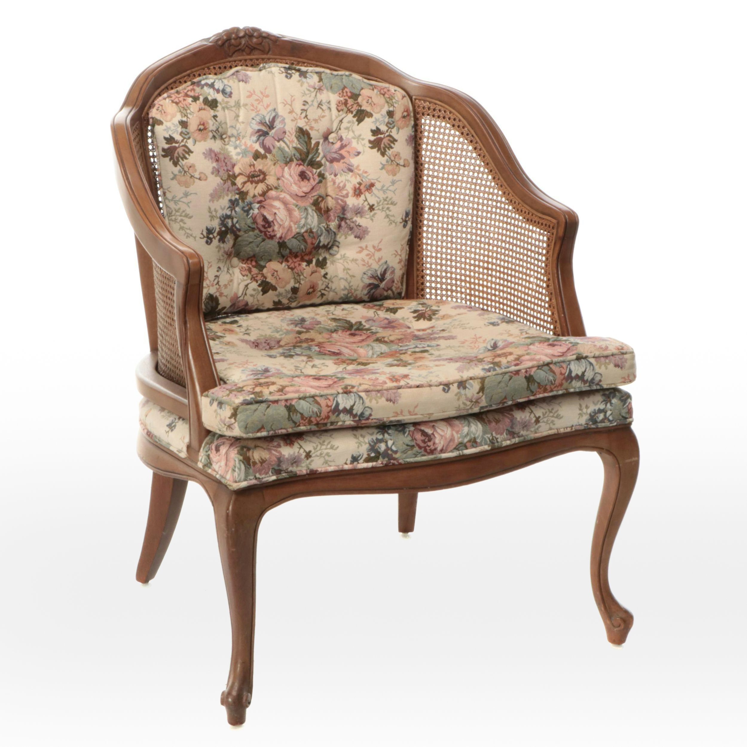 French Provincial Armchair with Woven Cane Side Panels, Late 20th Century