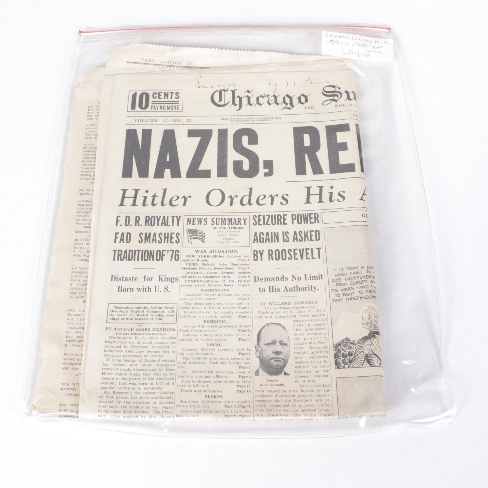 World War II Era Chicago Daily Tribune and Other Newspapers