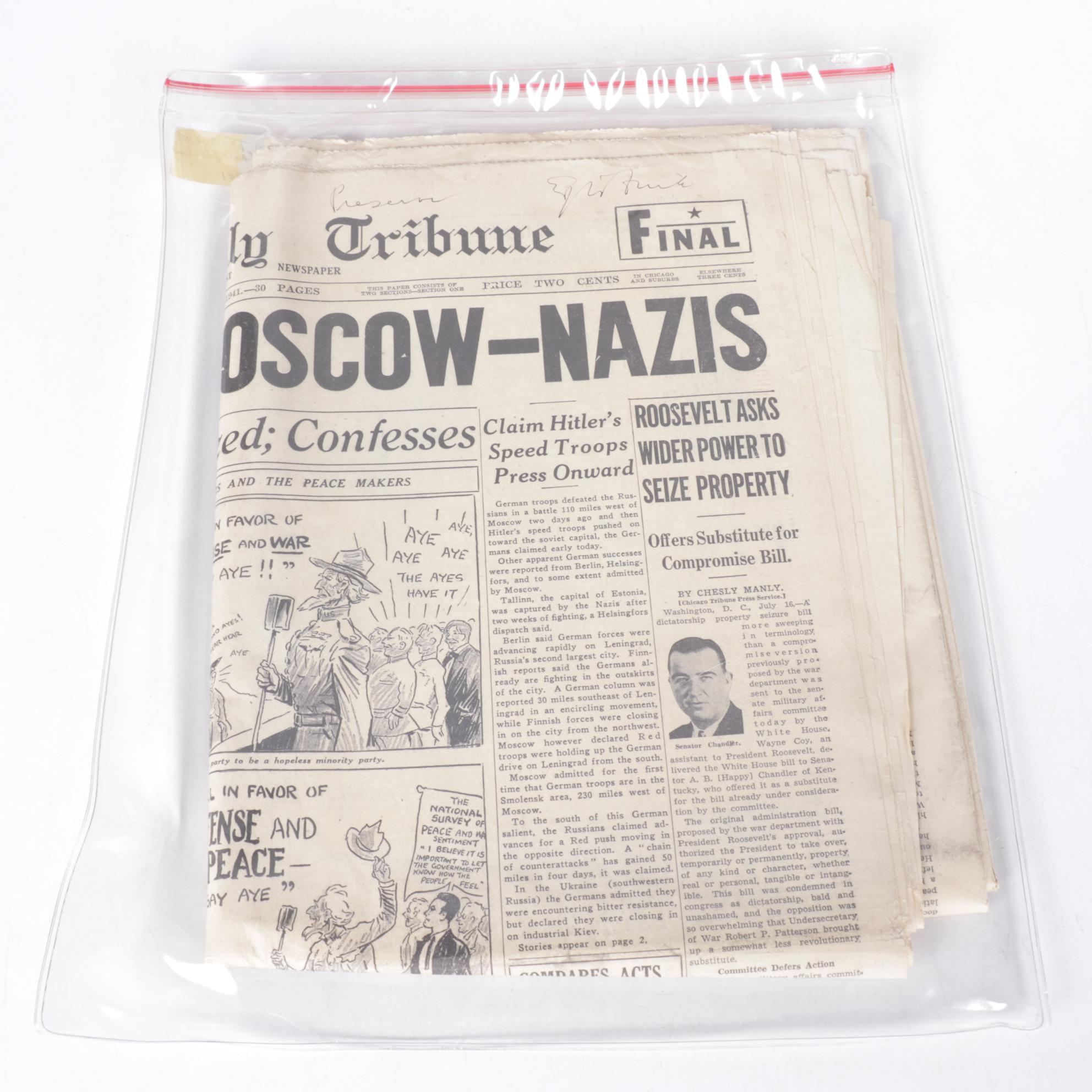 World War II Era Chicago Daily Tribune and Other Newspapers