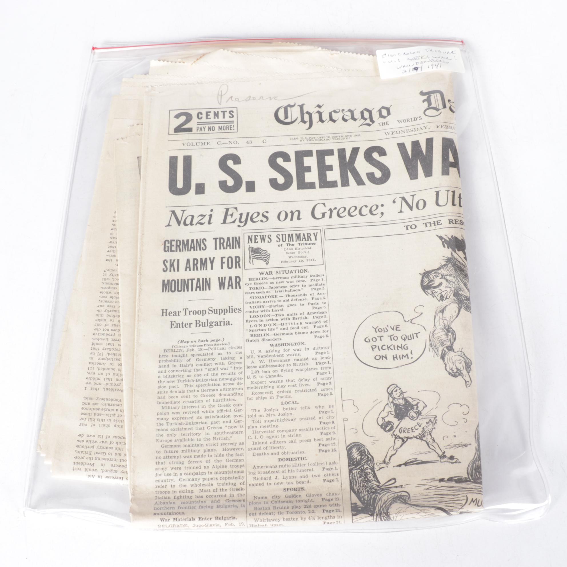 World War II Era Chicago Daily Tribune and Other Newspapers
