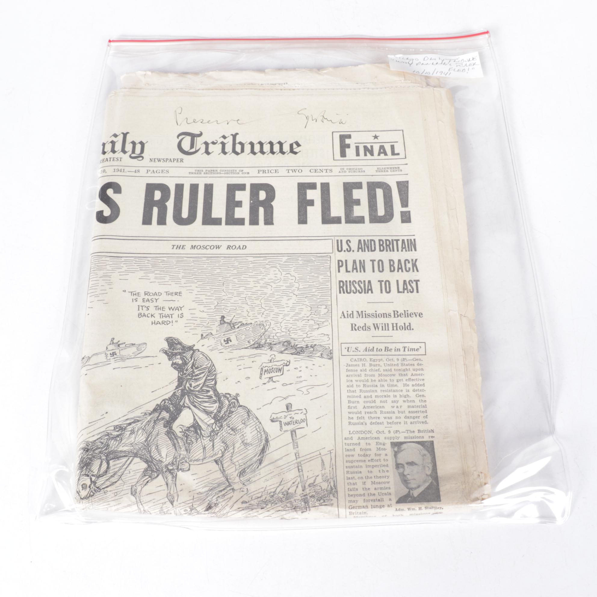 World War II Era Chicago Daily Tribune and Other Newspapers
