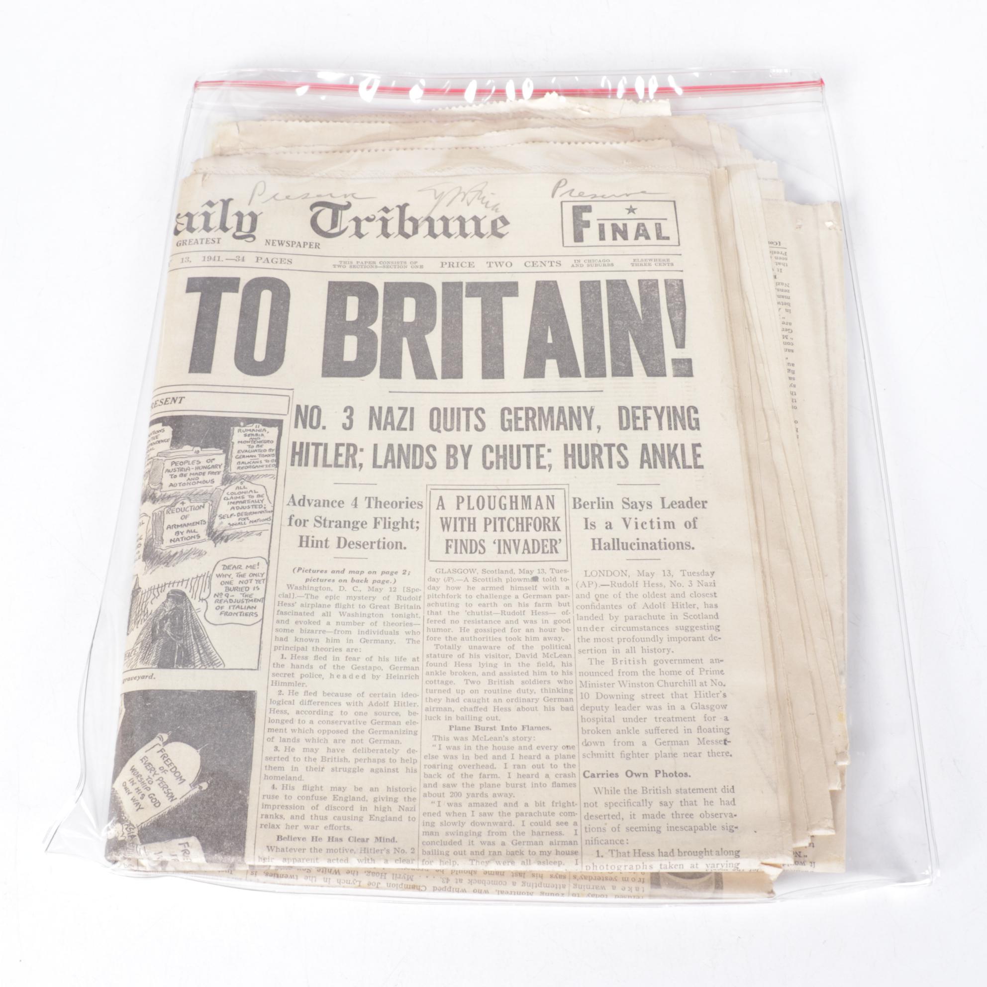 World War II Era Chicago Daily Tribune and Other Newspapers