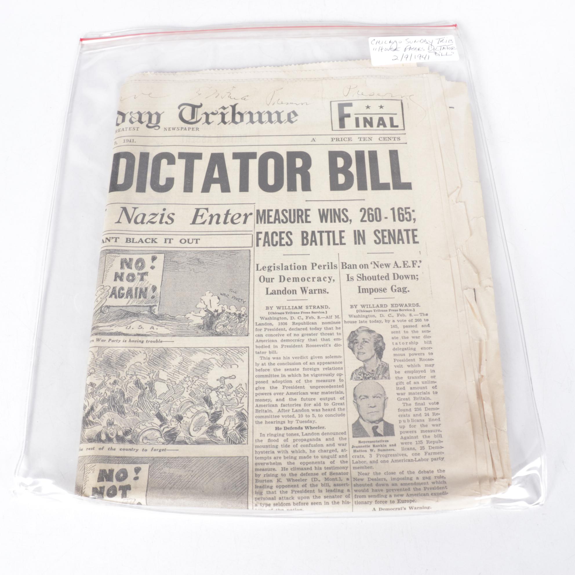 World War II Era Chicago Daily Tribune and Other Newspapers
