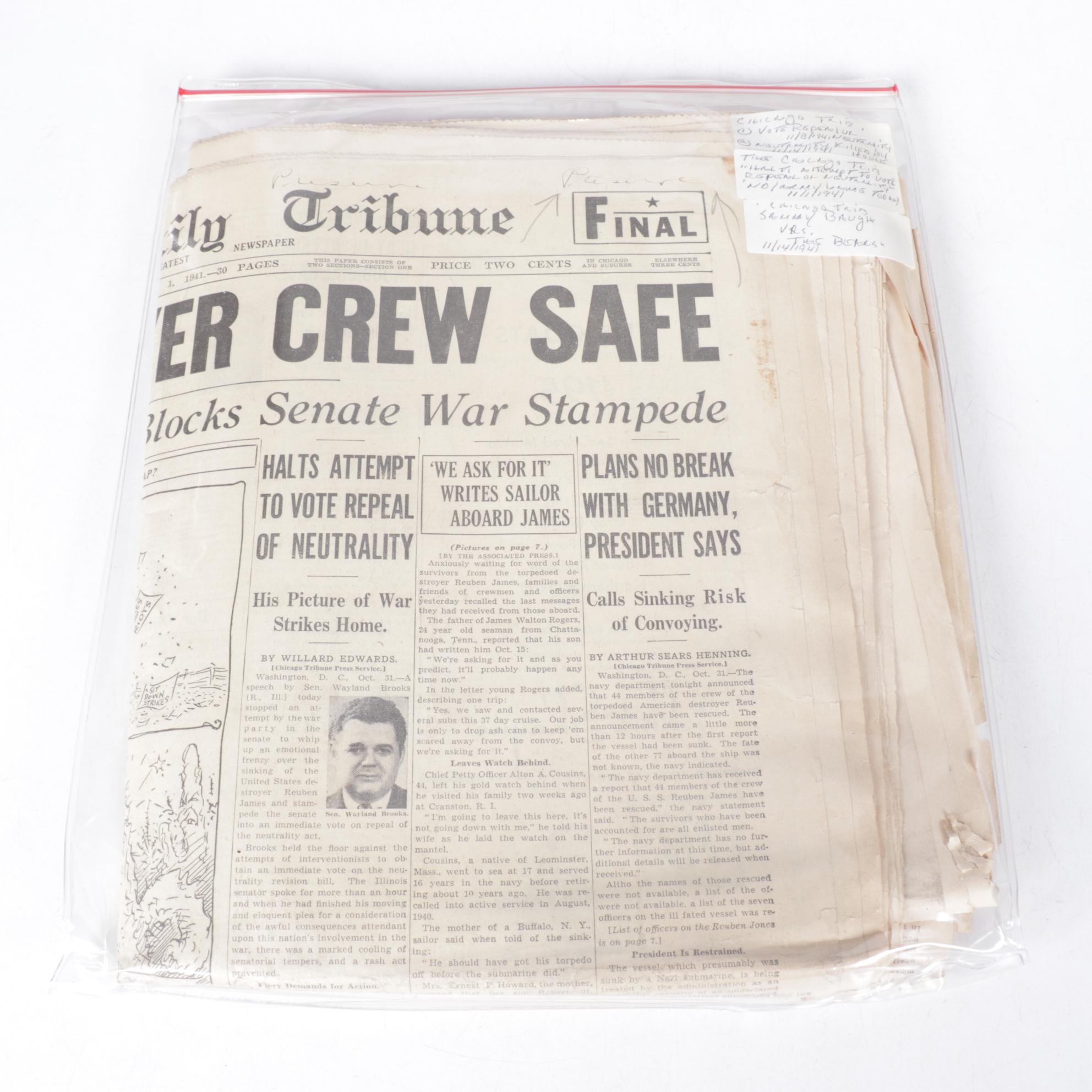 World War II Era Chicago Daily Tribune and Other Newspapers