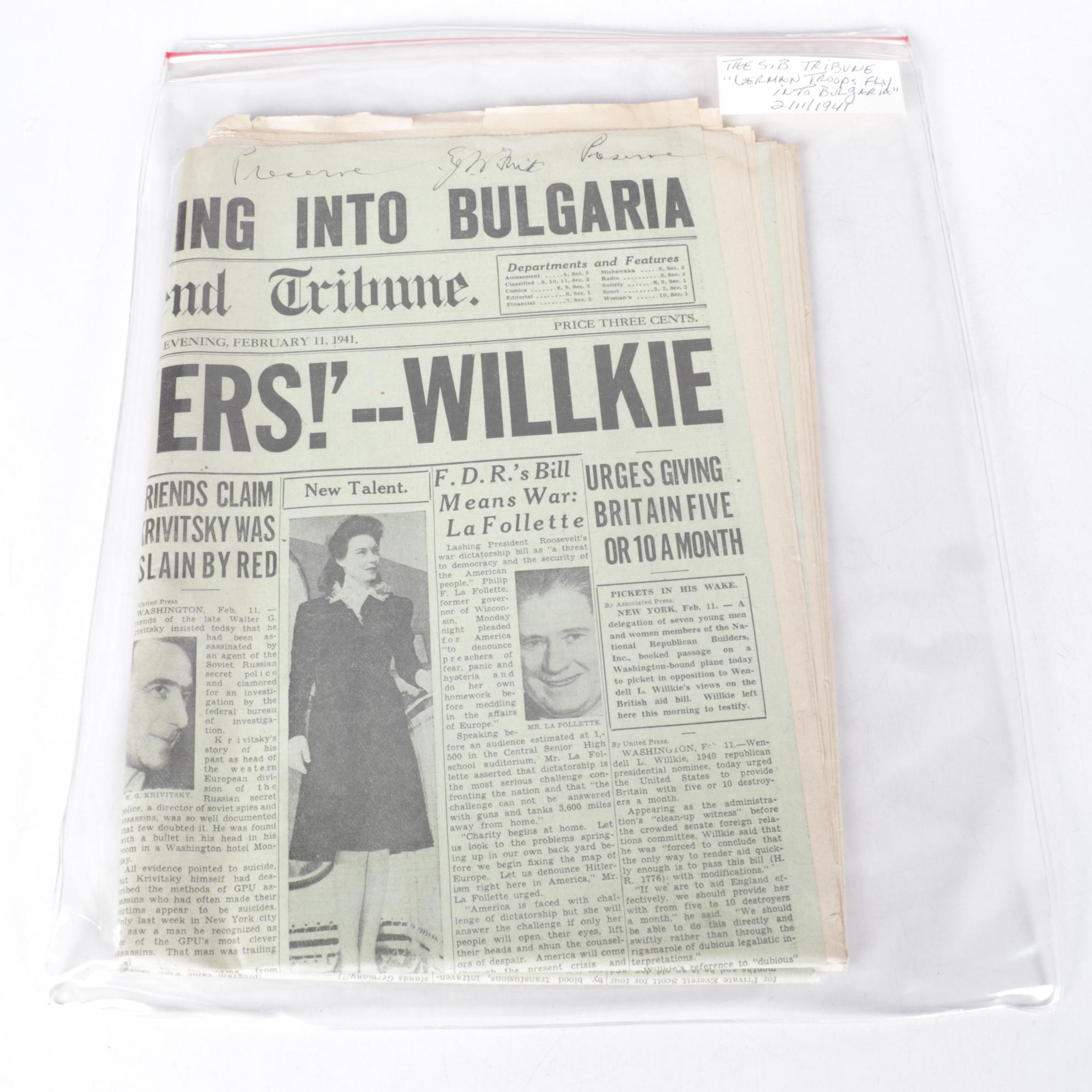 World War II Era Chicago Daily Tribune and Other Newspapers