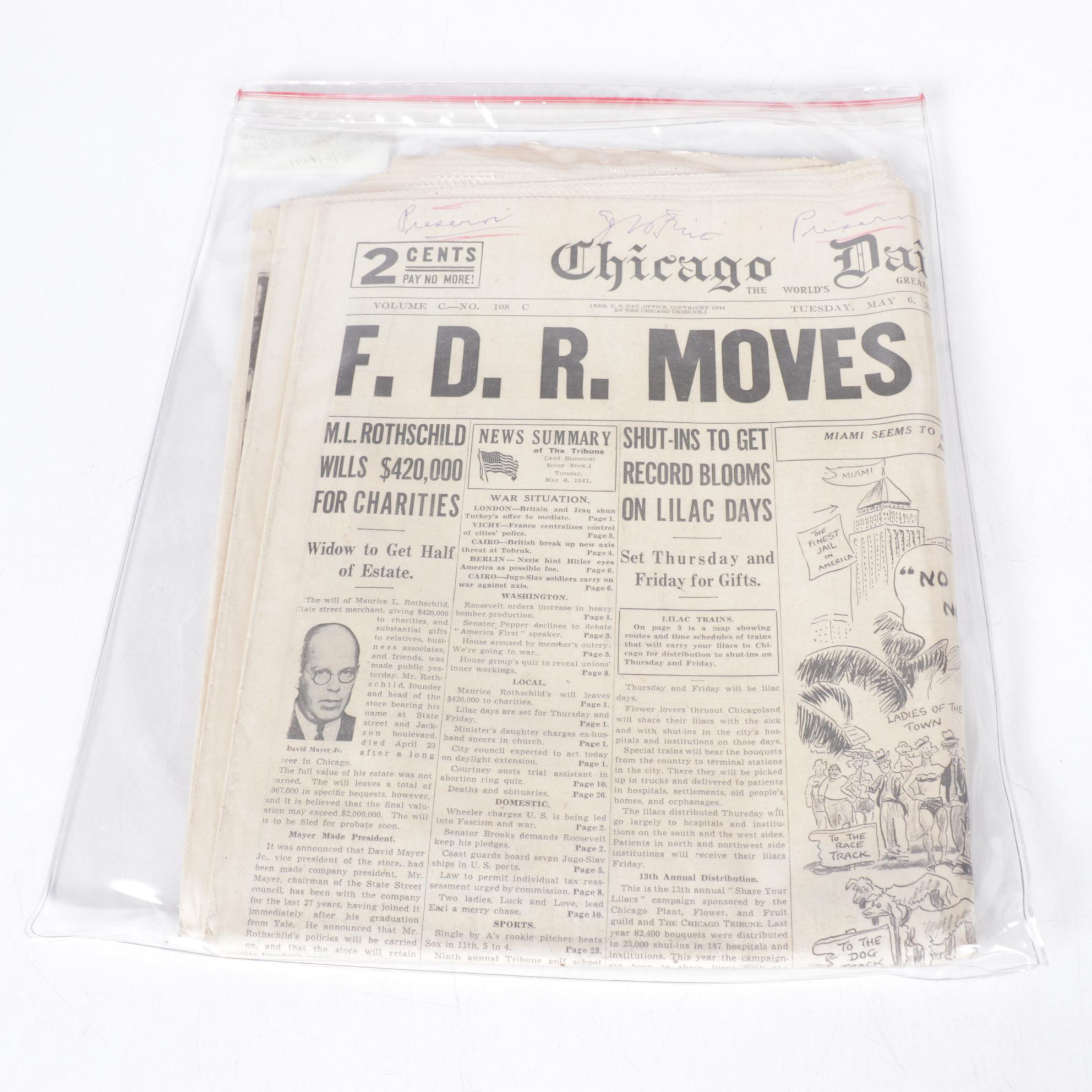 World War II Era Chicago Daily Tribune and Other Newspapers
