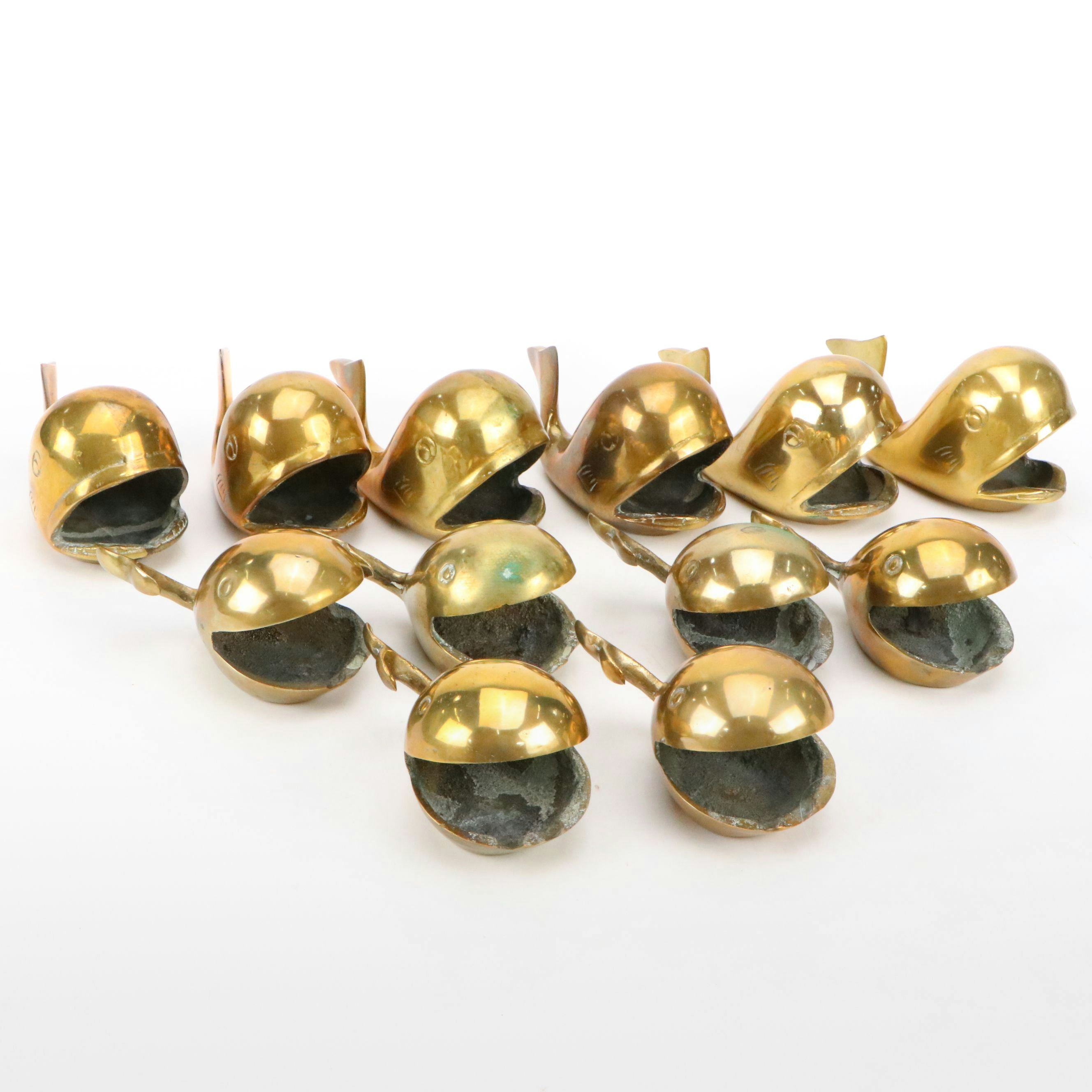 Mid Century Modern Brass Whale Ashtrays