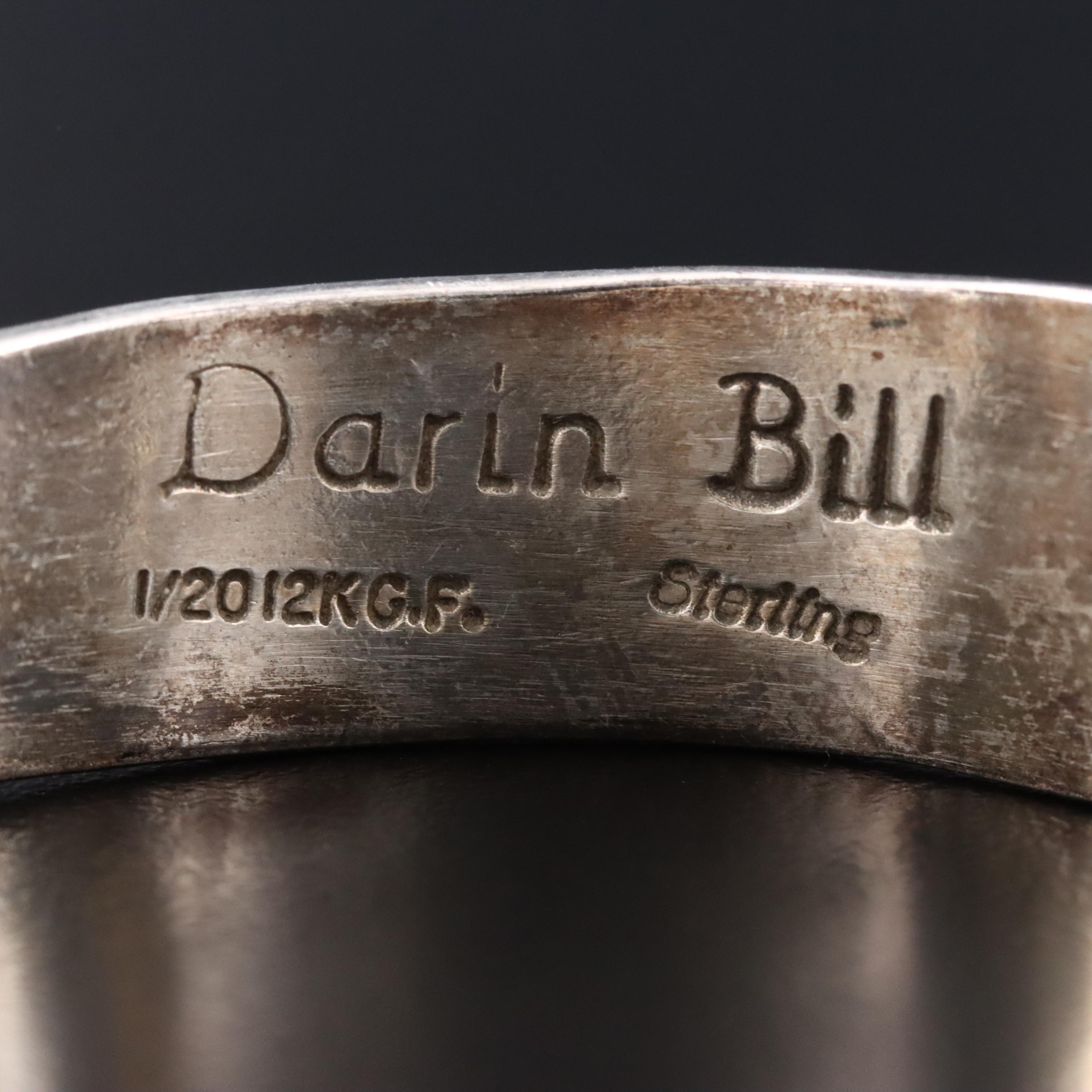 Darin Bill Navajo Diné Sterling Stampwork Cuff with Gold-Filled Accent