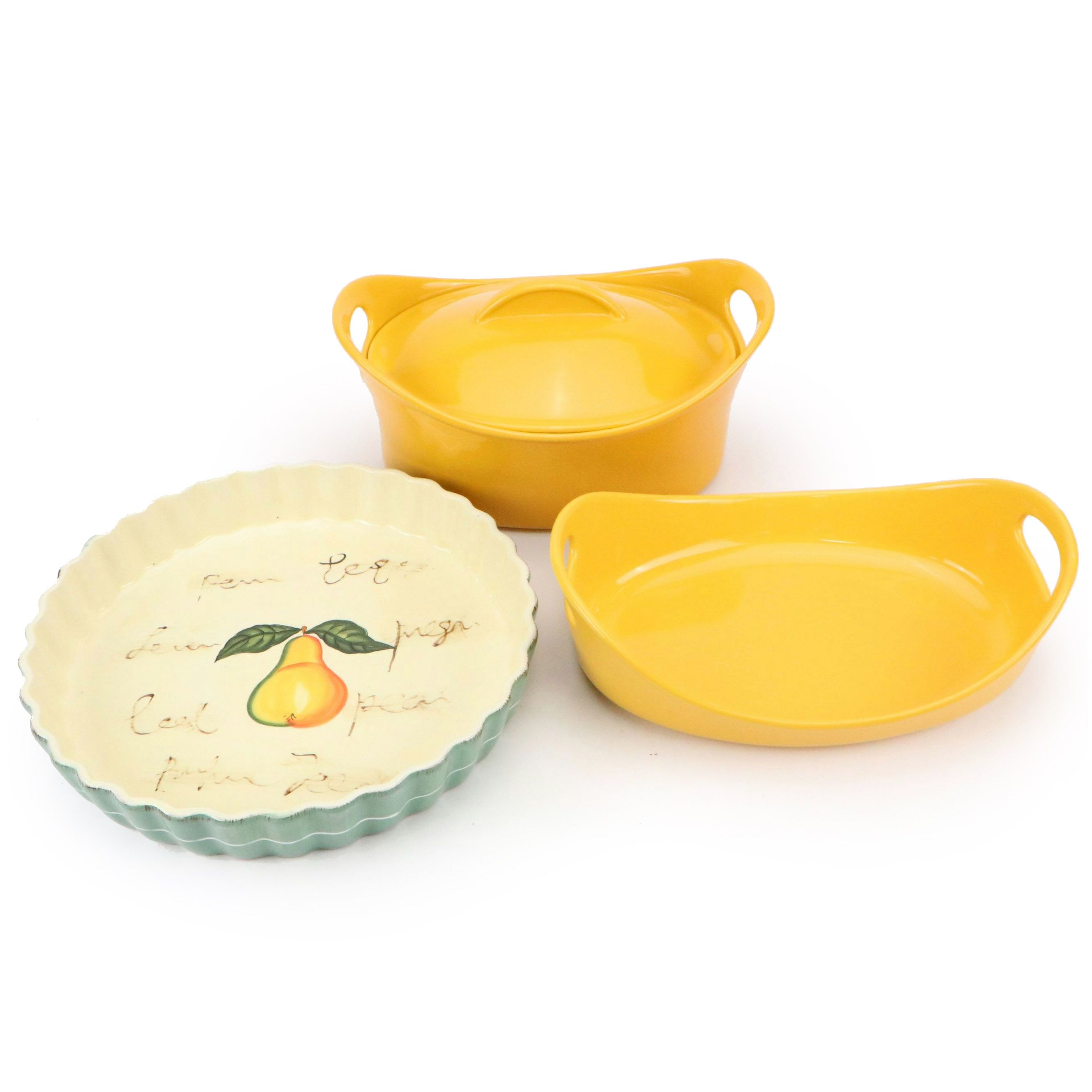 Rachael Ray Yellow Serveware with Baum Brothers Pear Dish