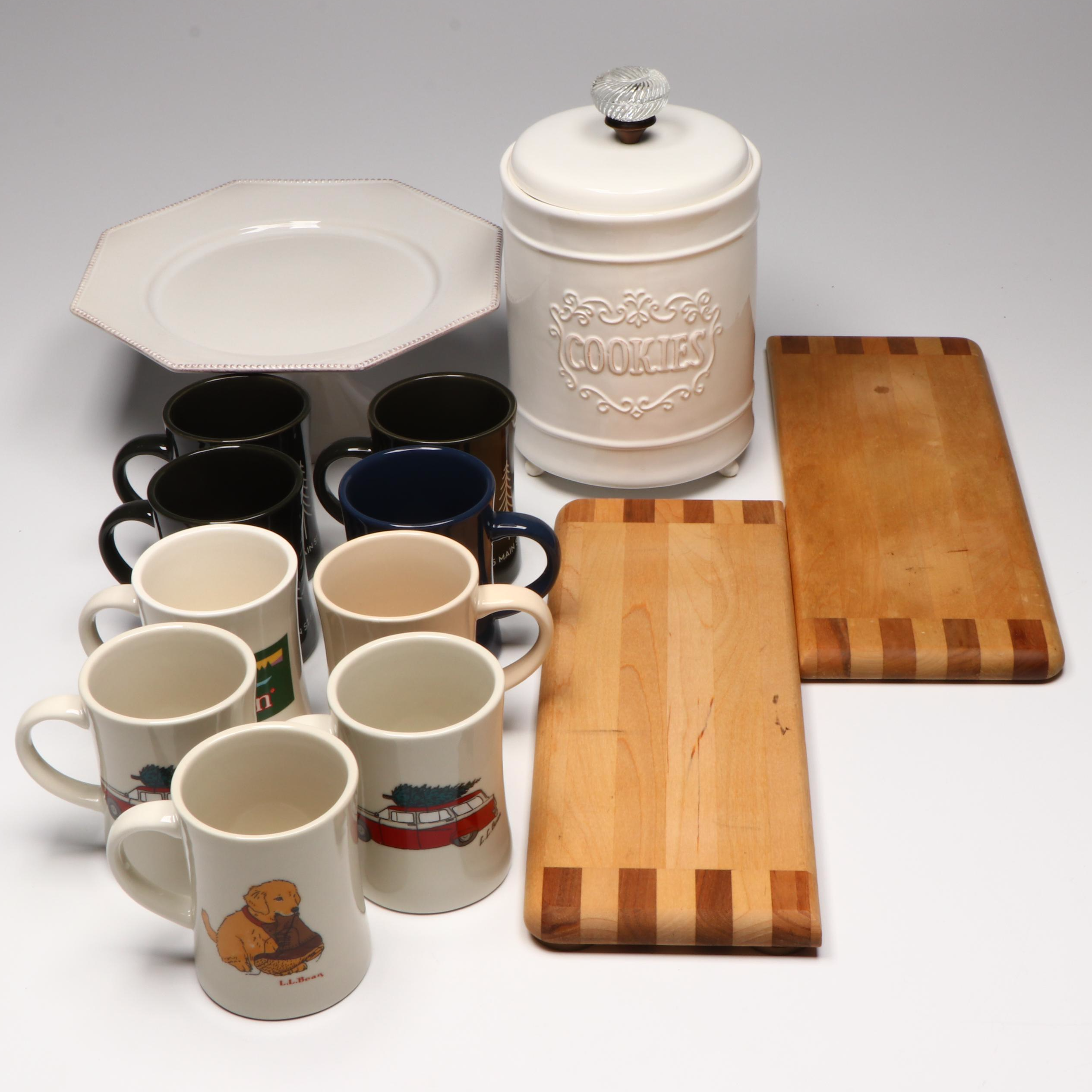 L.L. Bean Mugs with Cake Stand and Other Kitchenware