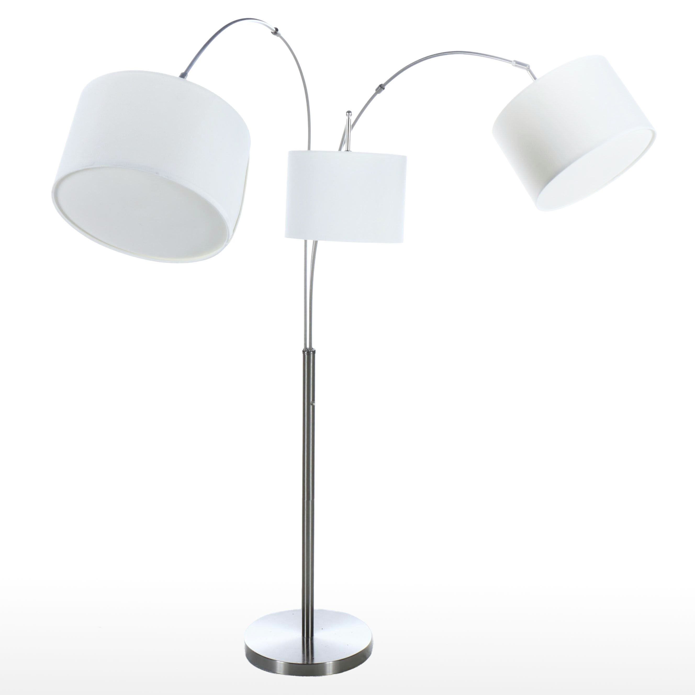 H-Welldone Postmodern Brushed Metal Three Arm Floor Arc Lamp & Drum Shades
