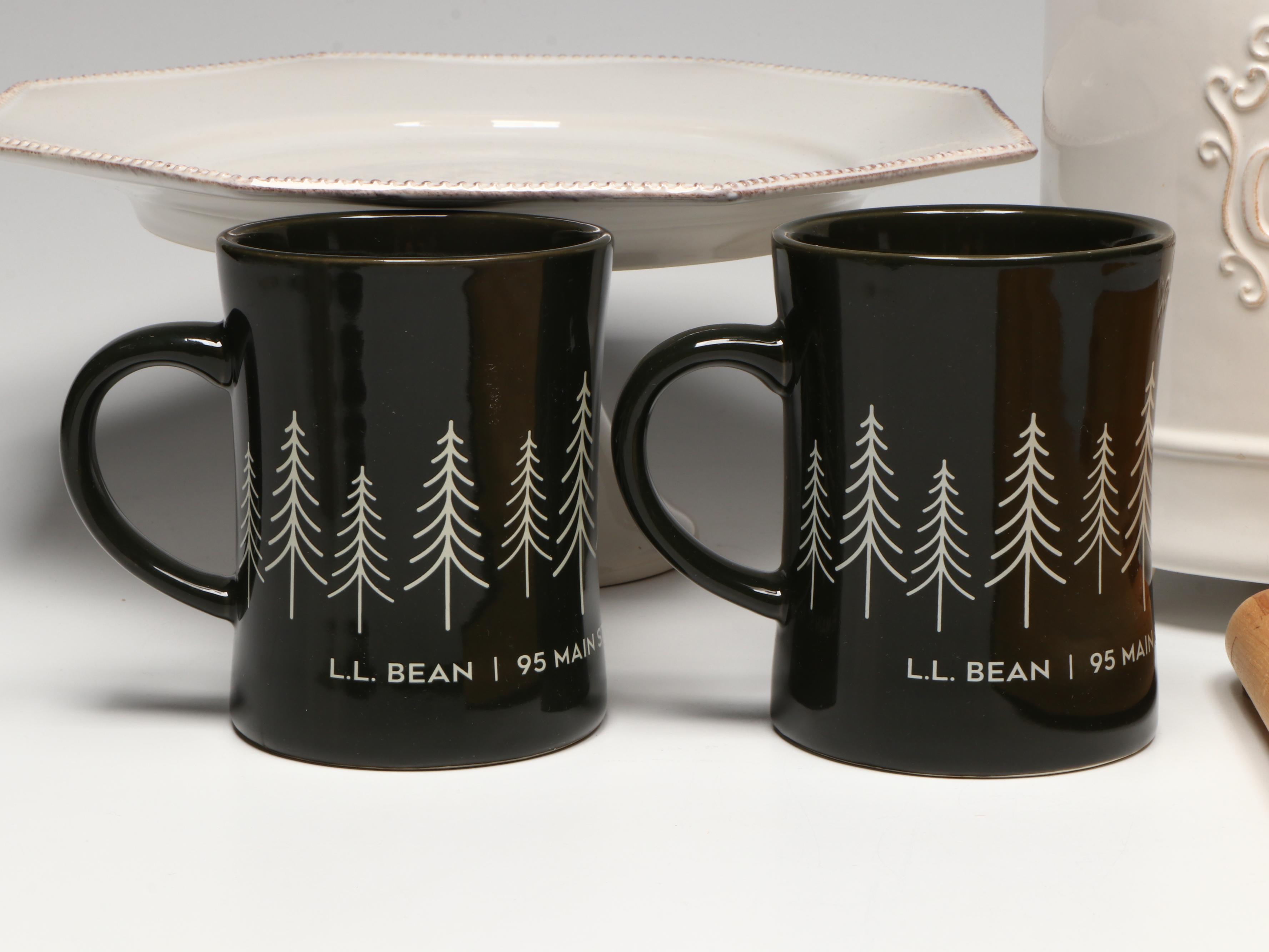 L.L. Bean Mugs with Cake Stand and Other Kitchenware