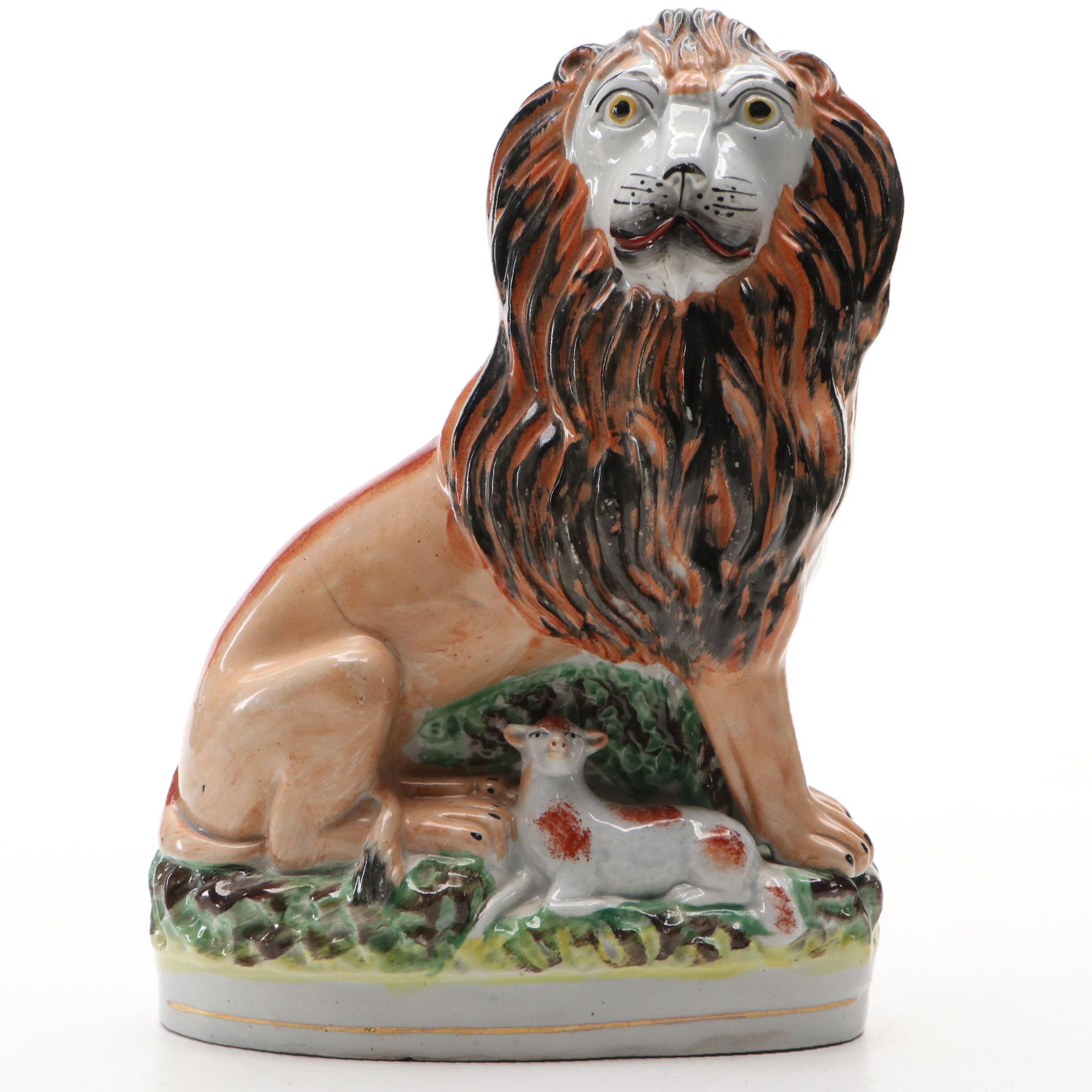 Staffordshire Lion and Lamb Figure, Mid to Late 19th Century