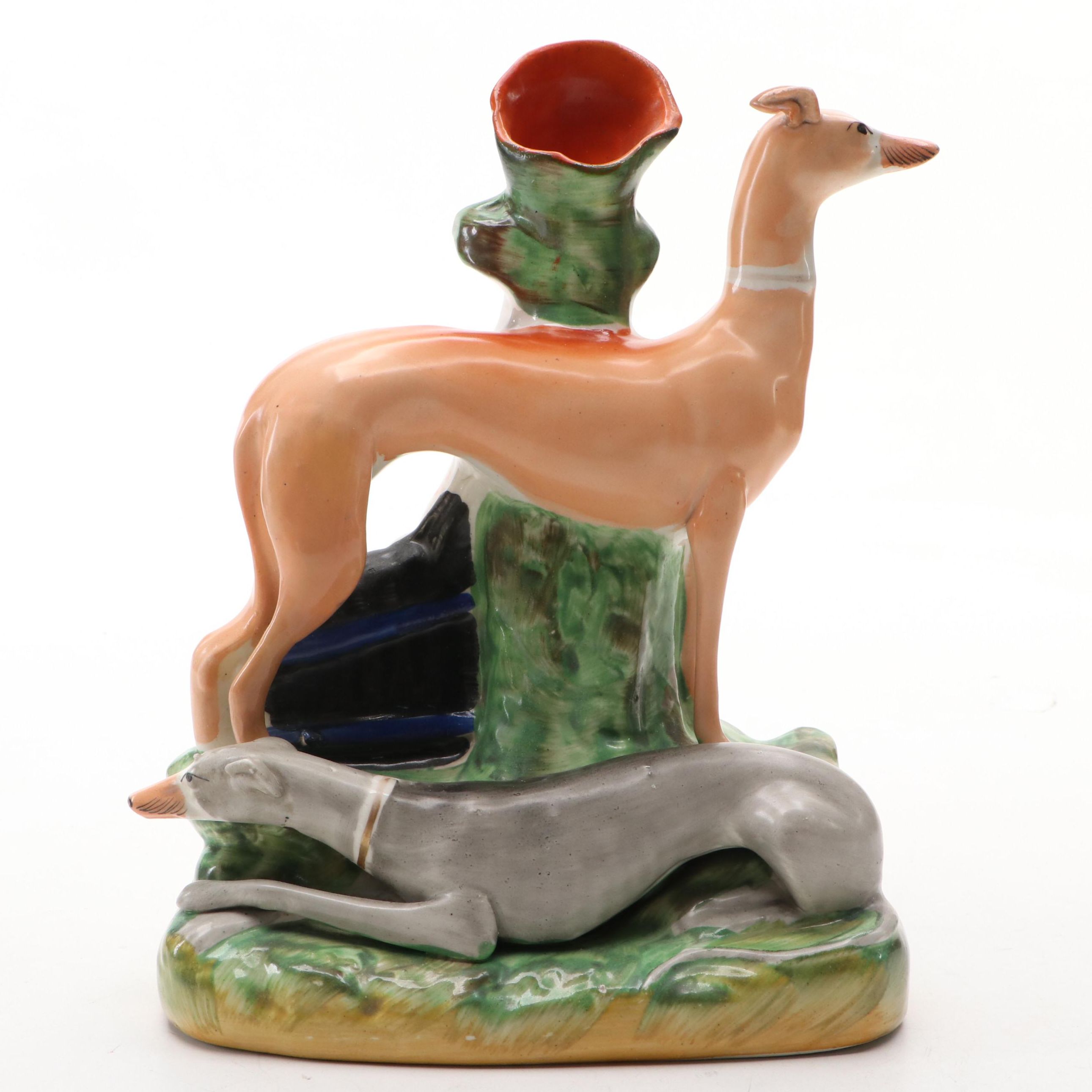 Staffordshire Recumbent and Standing Greyhounds Spill Vase, Late 19th Century