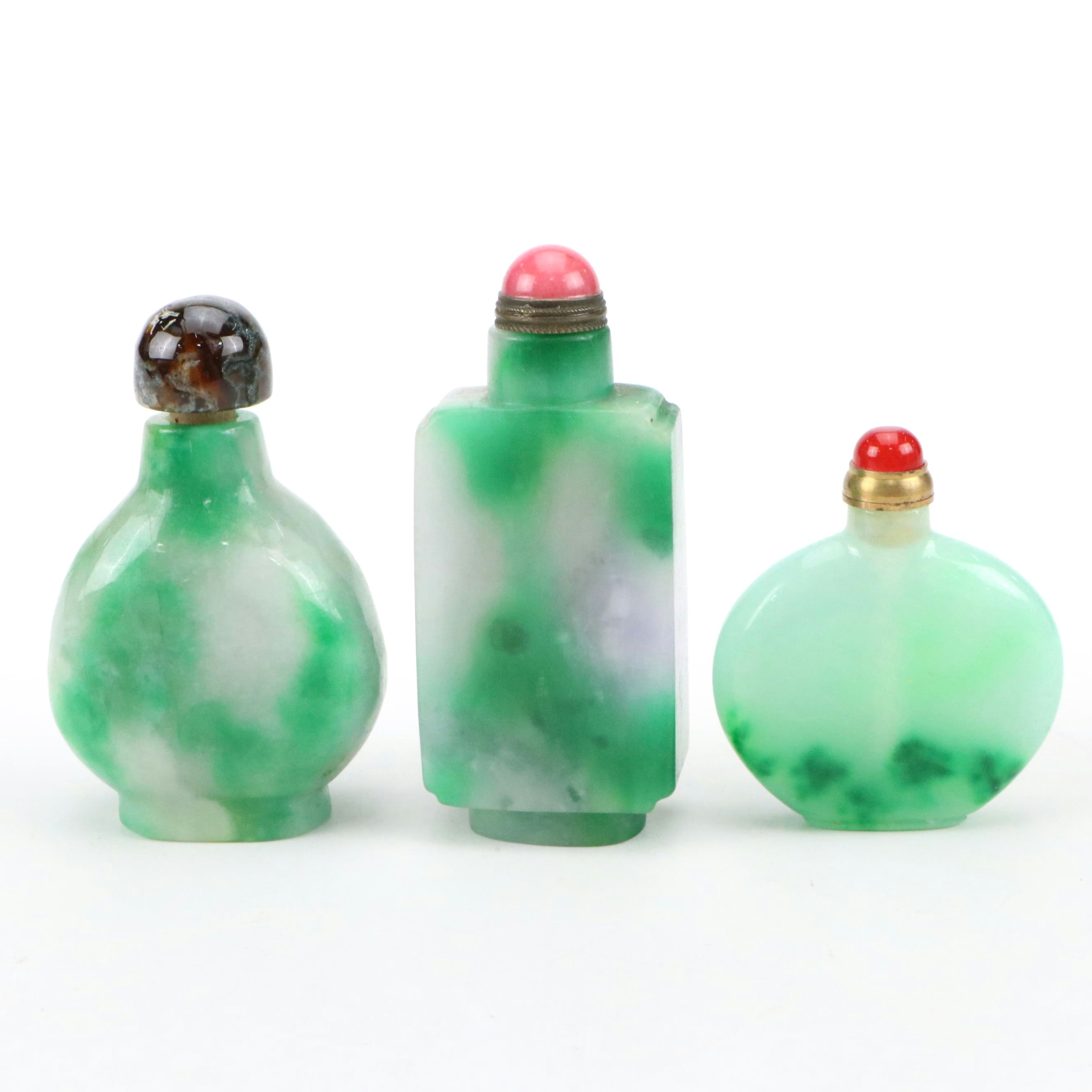 Chinese Quartz Snuff Bottles with Quartz and Agate Stoppers