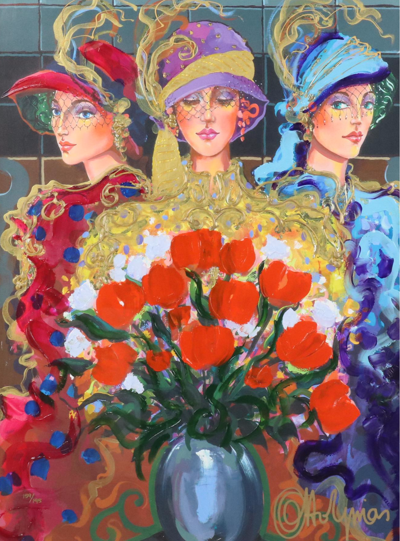Otto De Souza Aguiar Embellished Giclée "Splendor, Three Women...," 2004