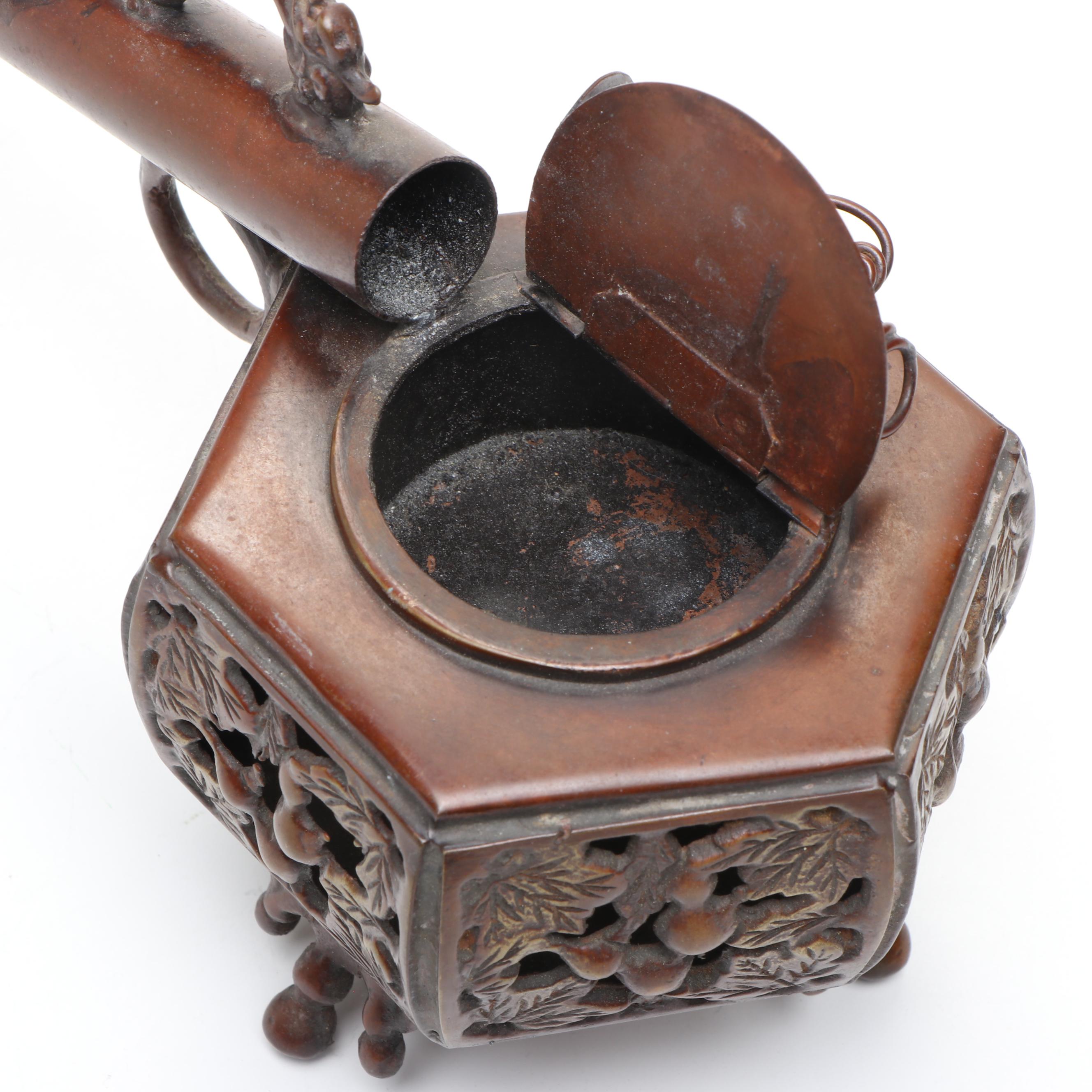 Thai Carved Wood Male Bust Figure with Other Metal Foliage Candle Holder