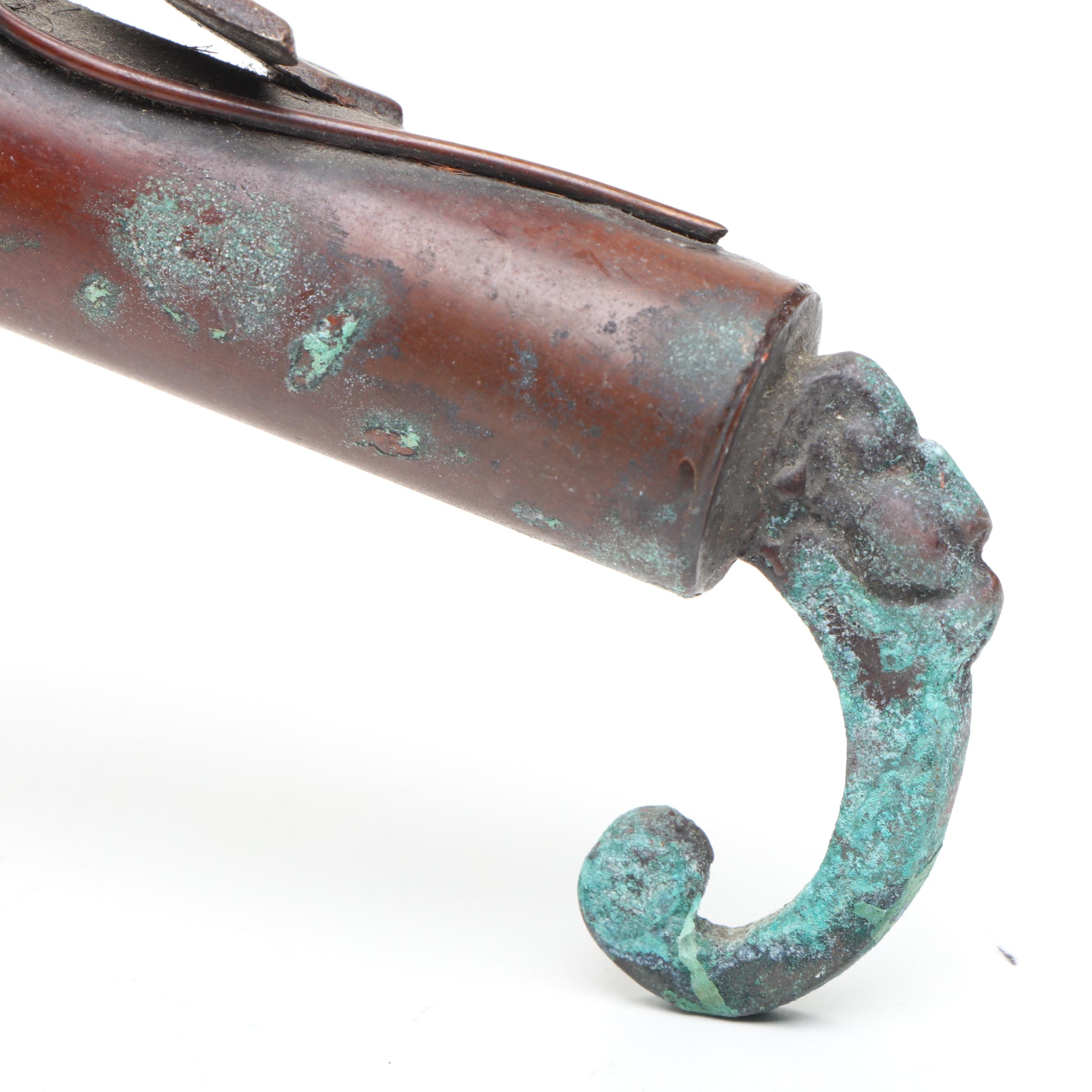 Thai Carved Wood Male Bust Figure with Other Metal Foliage Candle Holder