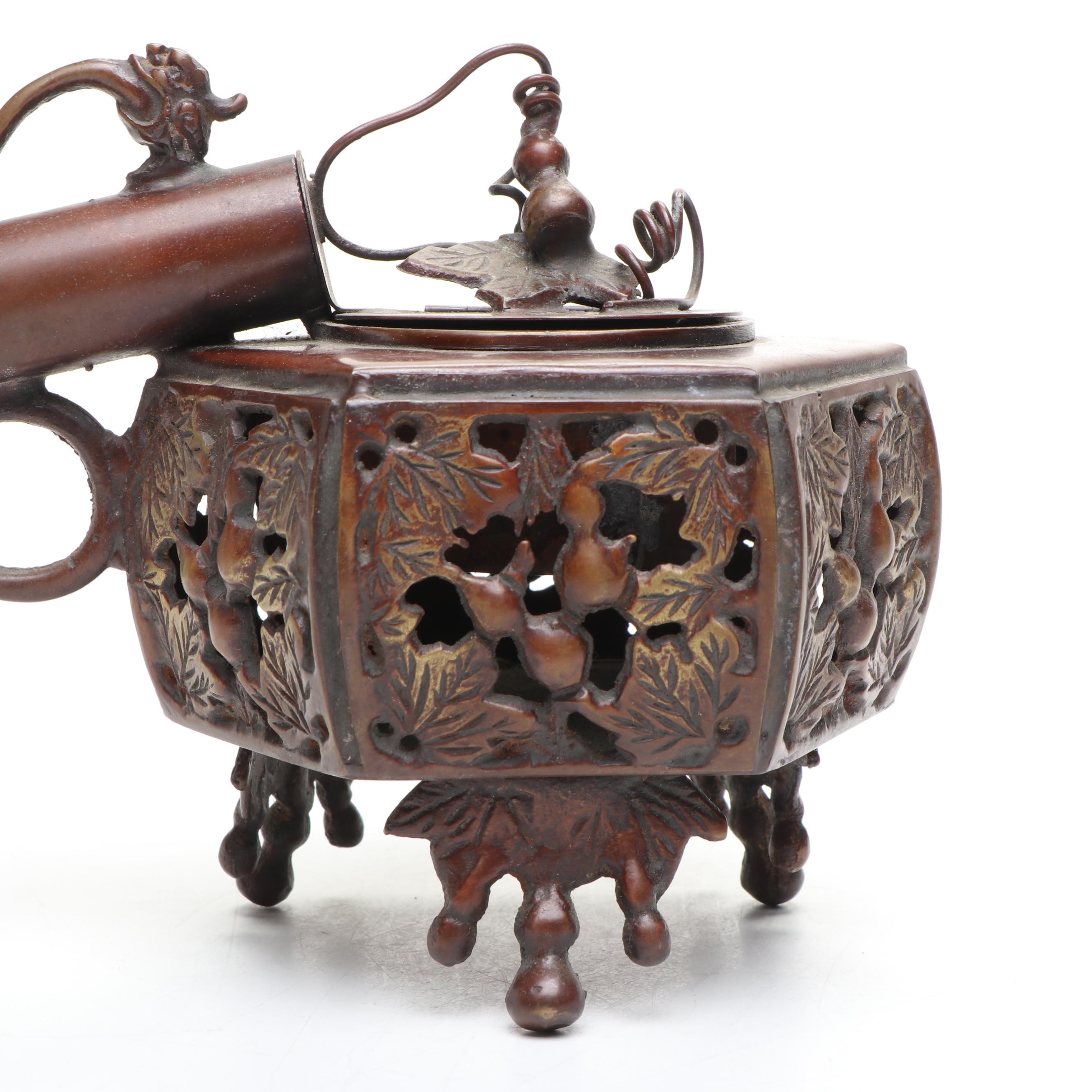 Thai Carved Wood Male Bust Figure with Other Metal Foliage Candle Holder