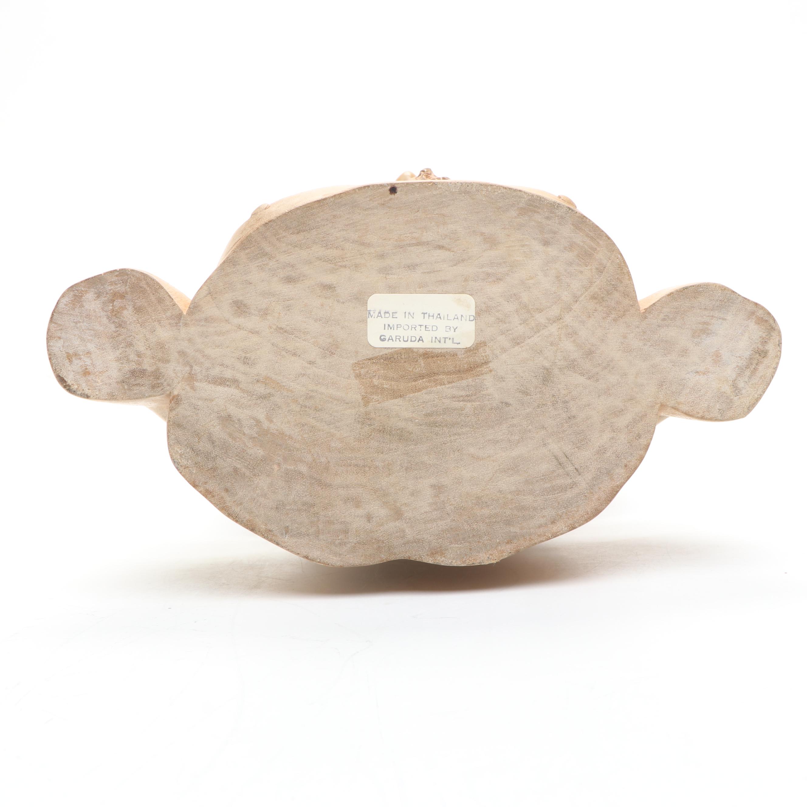 Thai Carved Wood Male Bust Figure with Other Metal Foliage Candle Holder