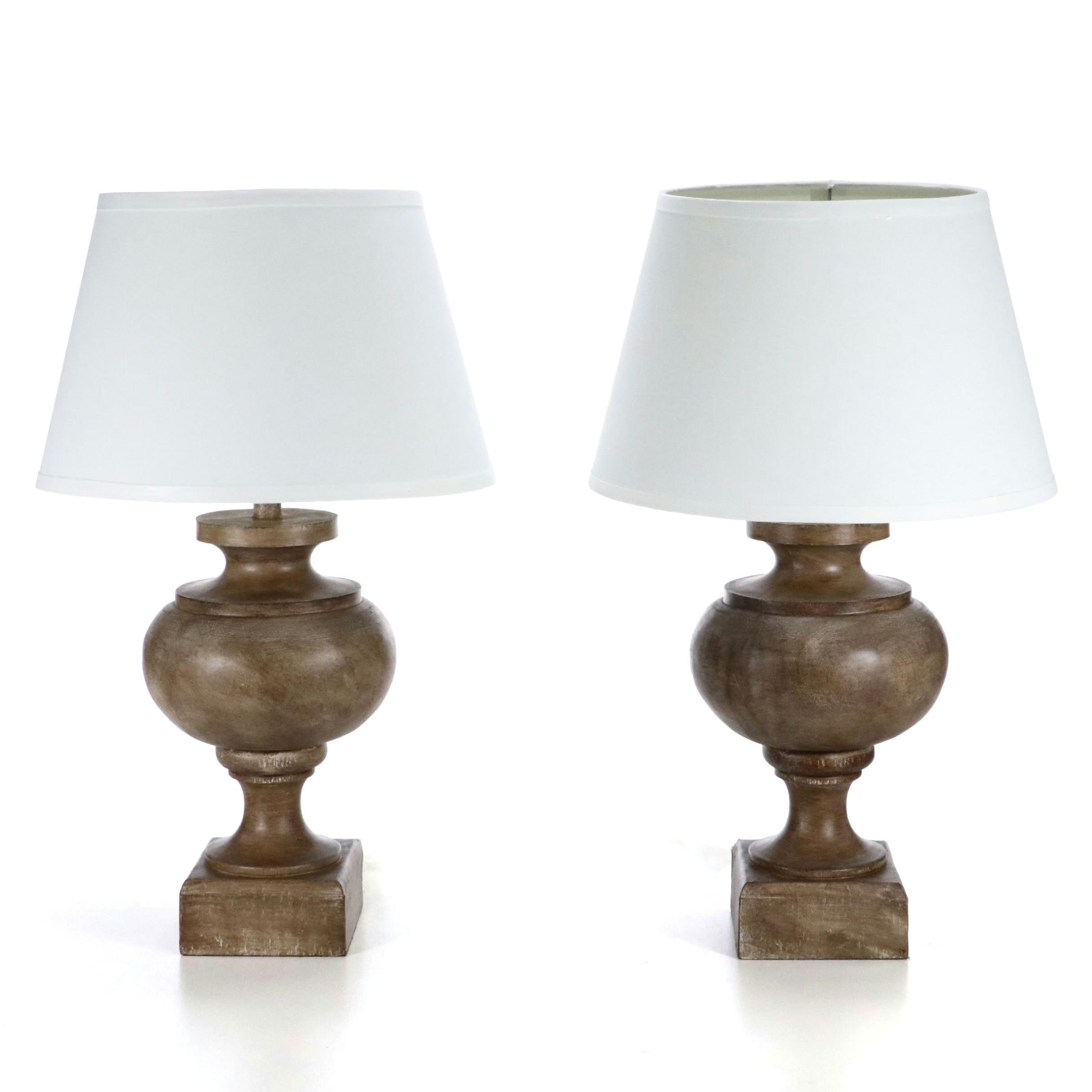 Contemporary Baluster Form Table Lamp Pair with Cotton Shades