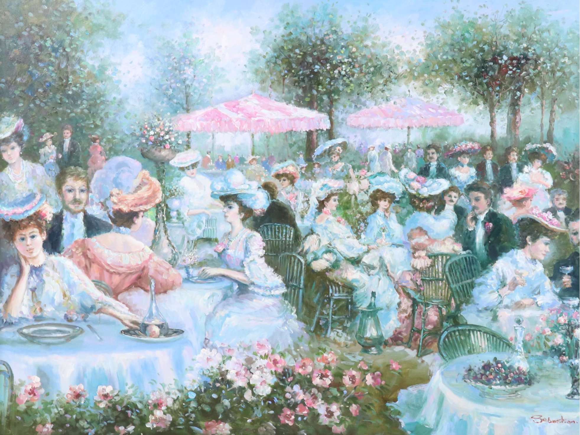 Oil Painting After Pierre Georges Jeanniot "Le Diner a l'Hotel Ritz"