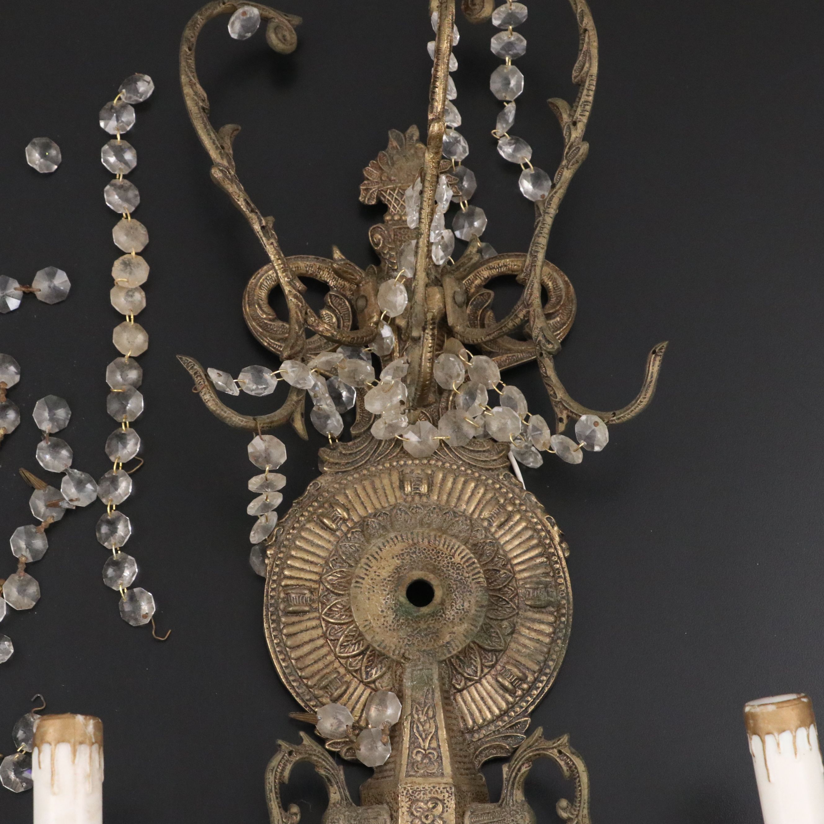 Pair of Moe Light Neoclassical Style Brass Two-Arm Wall Sconces