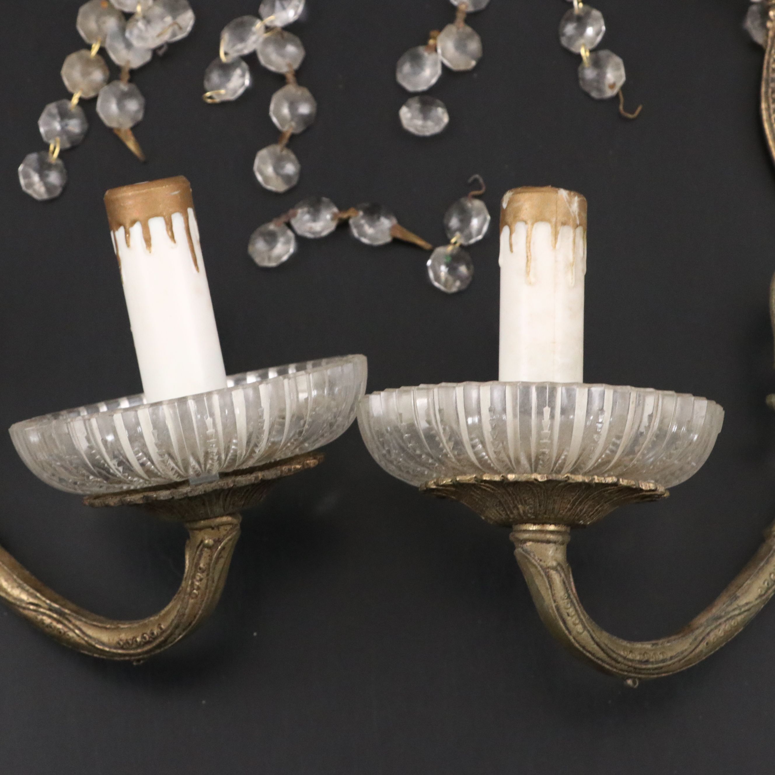 Pair of Moe Light Neoclassical Style Brass Two-Arm Wall Sconces