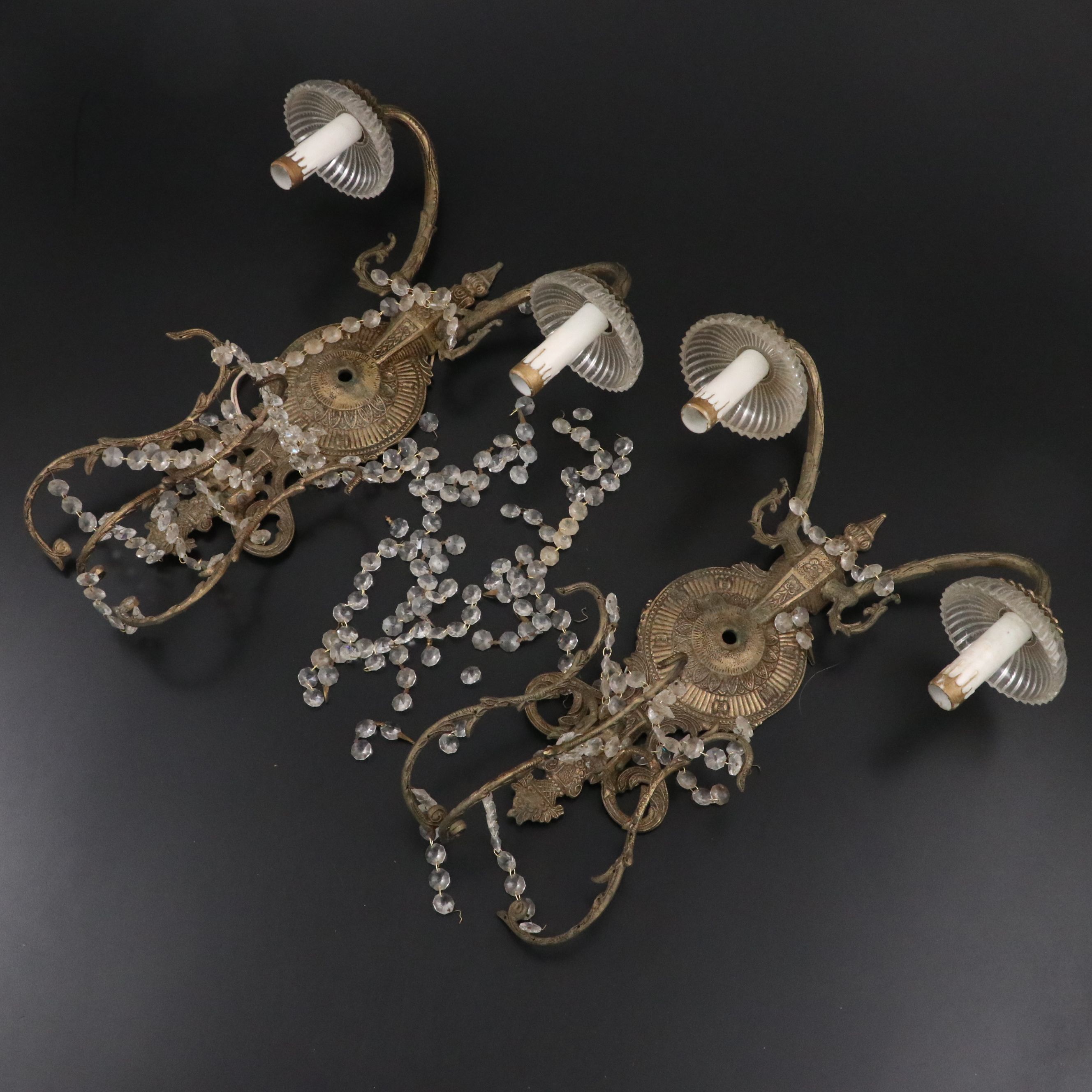 Pair of Moe Light Neoclassical Style Brass Two-Arm Wall Sconces