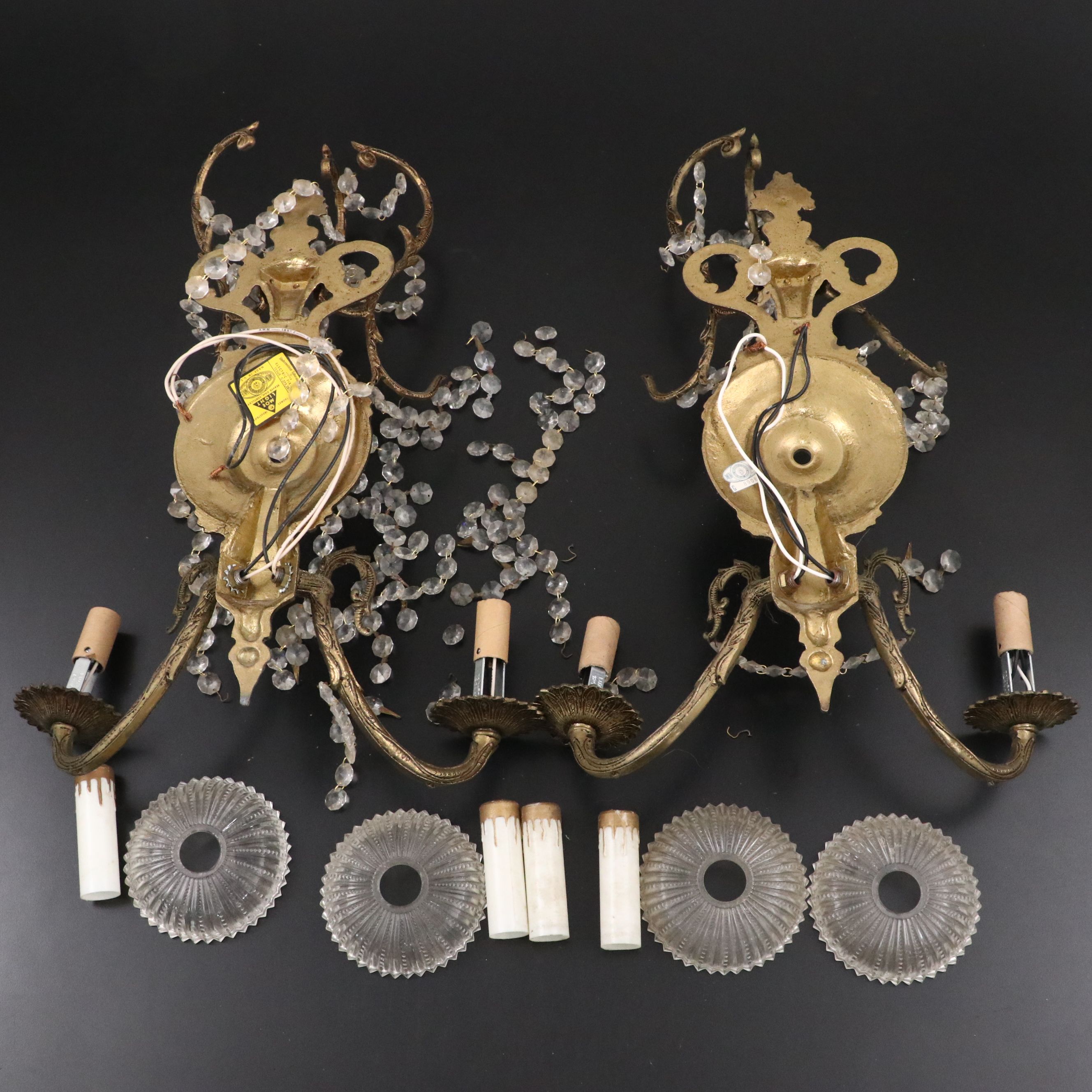 Pair of Moe Light Neoclassical Style Brass Two-Arm Wall Sconces