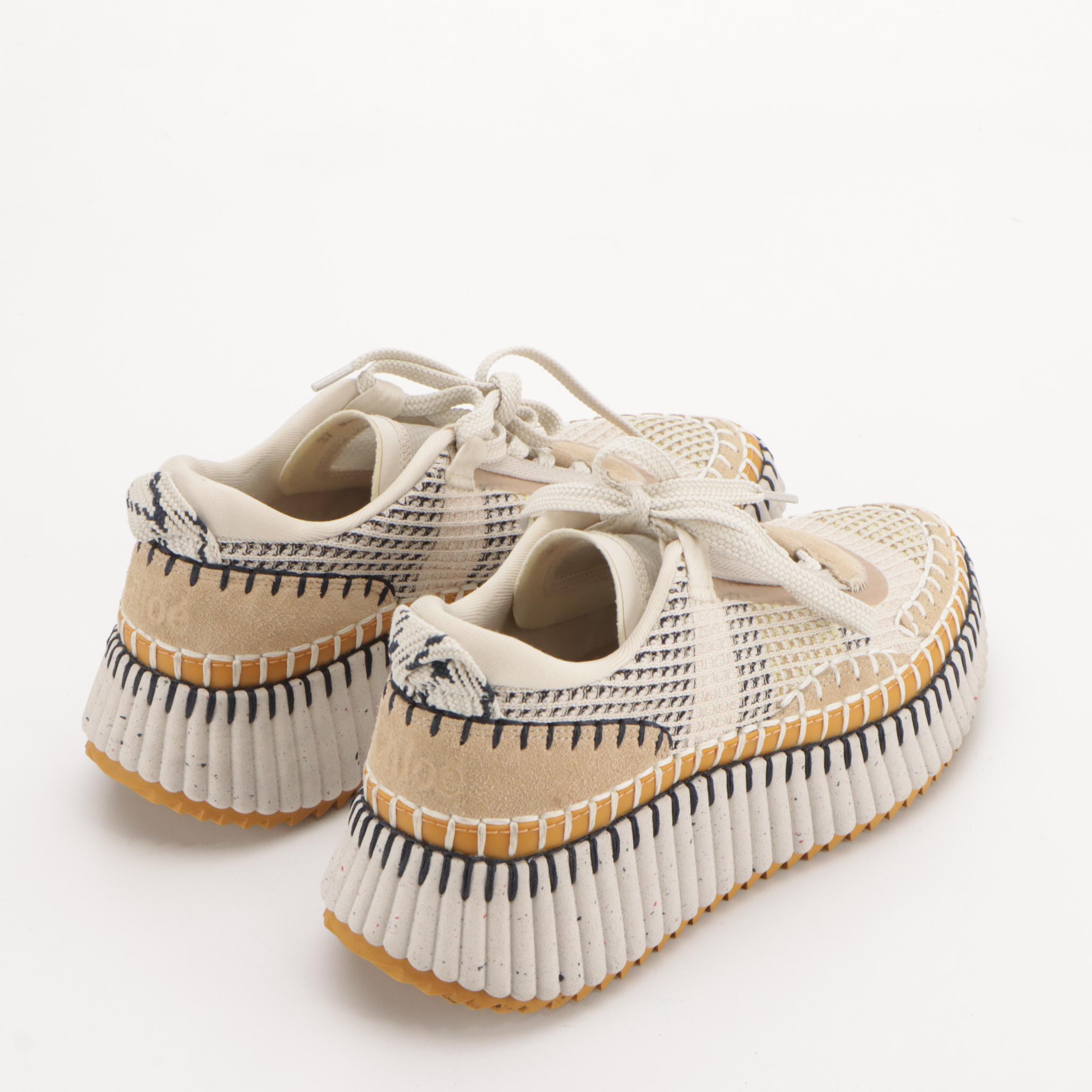 Chloé Nama Sneakers in Beige and Navy Blue Knit Textile