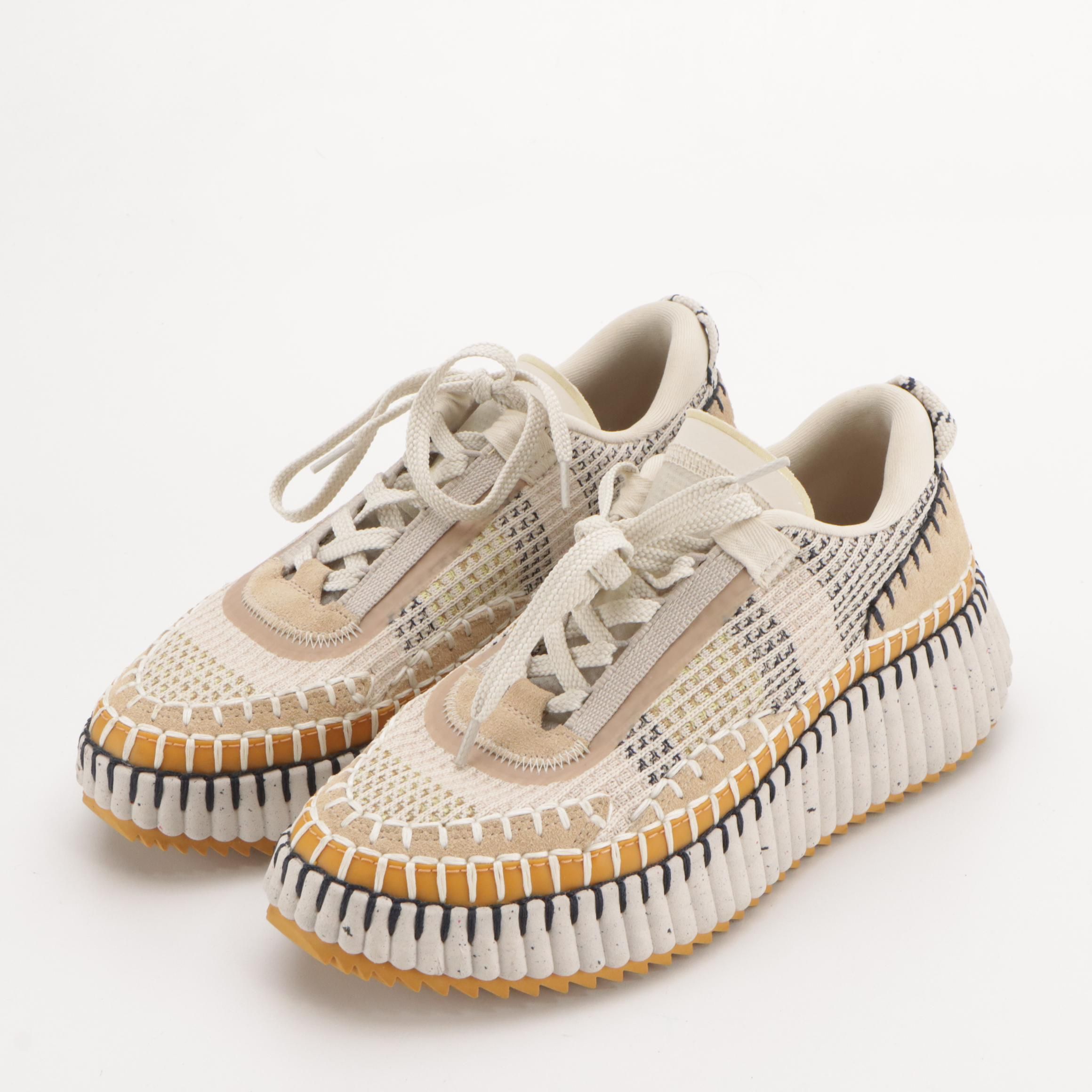 Chloé Nama Sneakers in Beige and Navy Blue Knit Textile